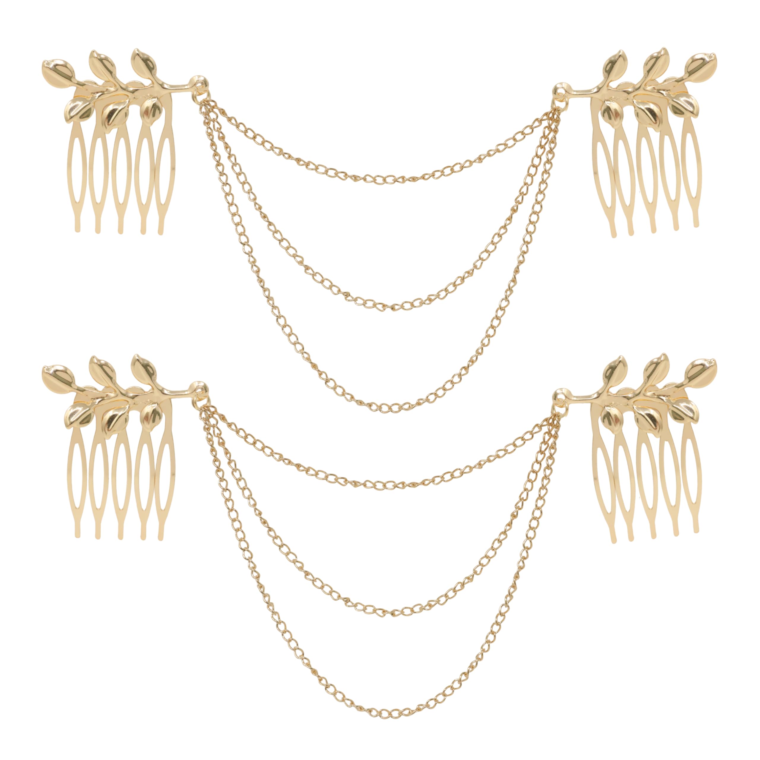 Yueton 2 Pack Fashion Women's Athena Olive Branch Tassel Leaf Hair Clips - Boho Hair Barrettes Bobby Pins for Bridal Headwear, Edge Clips, Cuffs & Headbands - Perfect for Weddings, Parties & Everyday Boho Style