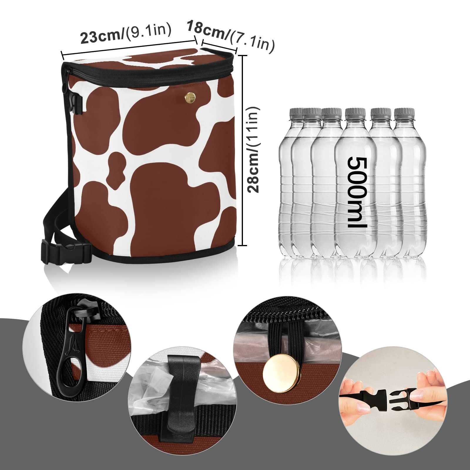 JUNZAN Leakproof Hanging Car Trash Can with Lid - Brown Cow Print Design for Minivan, Truck, Van & SUV - Perfect for Road Trips, Commuting & Family Travel