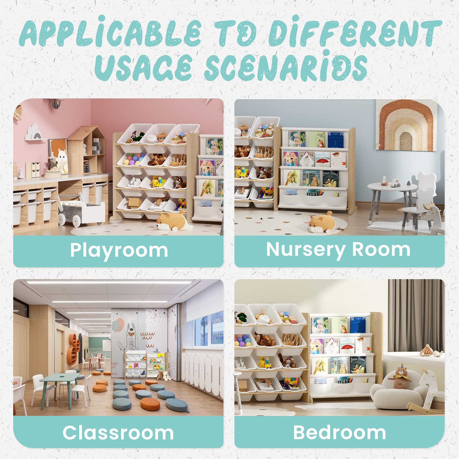 Kids Toy Storage Organizer with Bookshelf - 12 Bin & 4 Shelf Playroom Organizer for Nursery, Kids Room | Durable Toy Storage Solution for Playrooms, Bedrooms & Daycares (Burlywood)