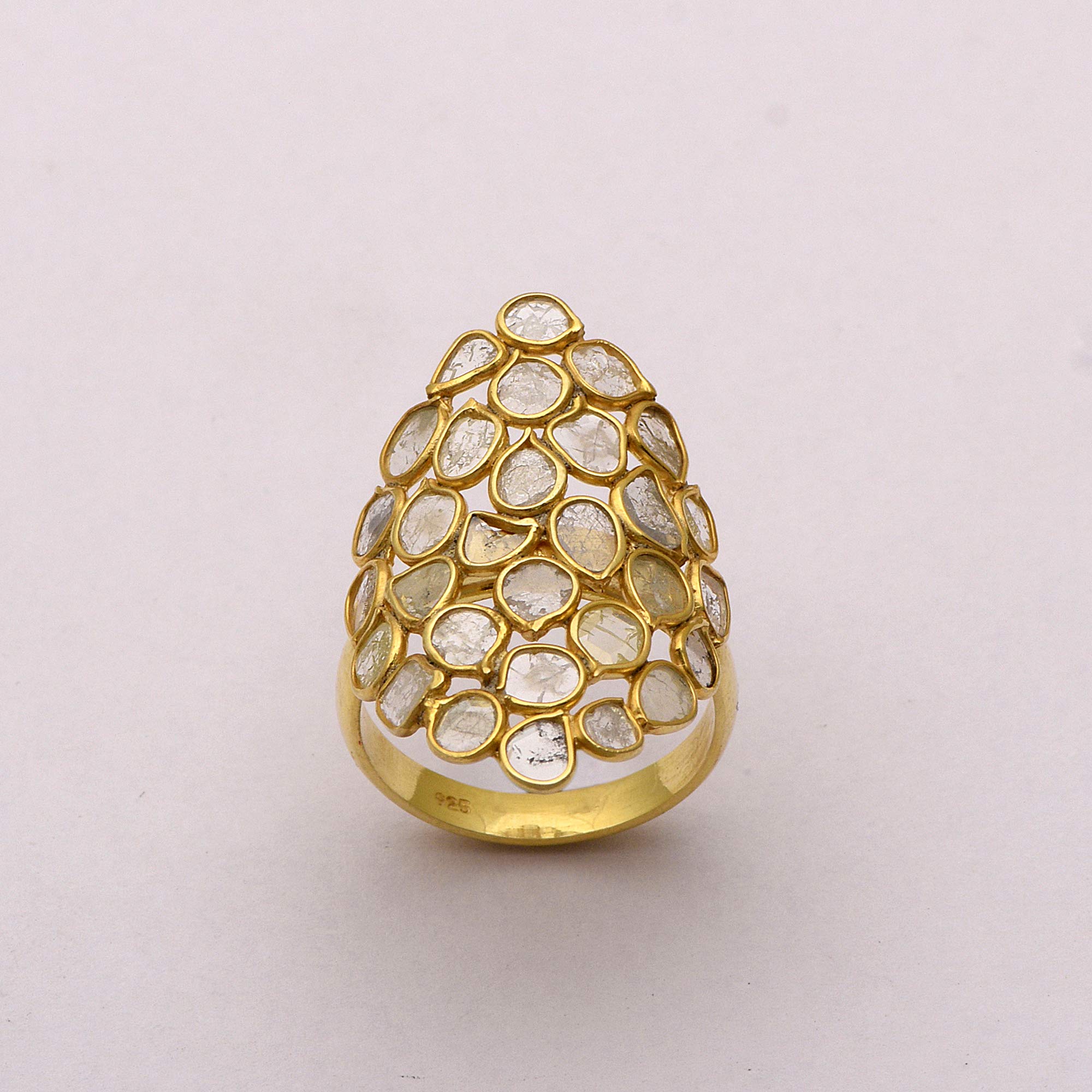 2.00 CTW Natural Uncut Diamond Polki Handmade Cluster Ring - 925 Sterling Silver 14K Gold Vermeil Bridal Jewelry | Perfect for Weddings, Engagements & Special Occasions