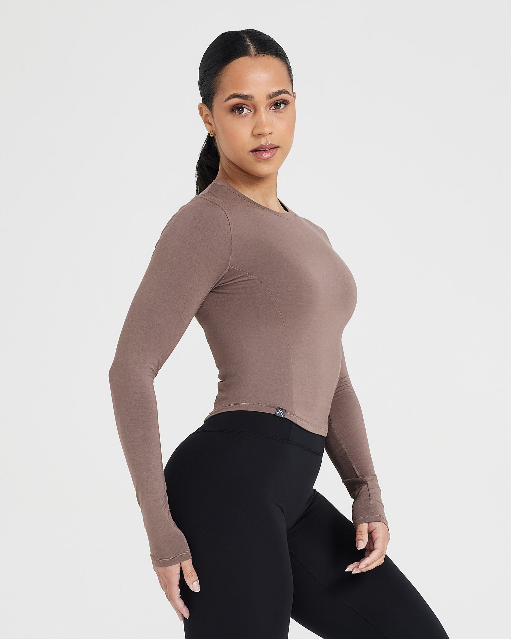 Mellow™ Soft Mid Long Sleeve Top for Women - Comfortable Stretch Casual Shirt in Cool Brown | Perfect for Work, Travel & Everyday Wear