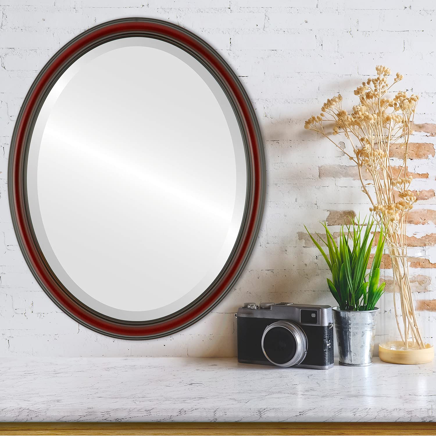 Oval Beveled Wall Mirror - Saratoga Style Rosewood Frame - 20x26 Inches - Elegant Home Decor for Living Room, Bedroom & Entryway