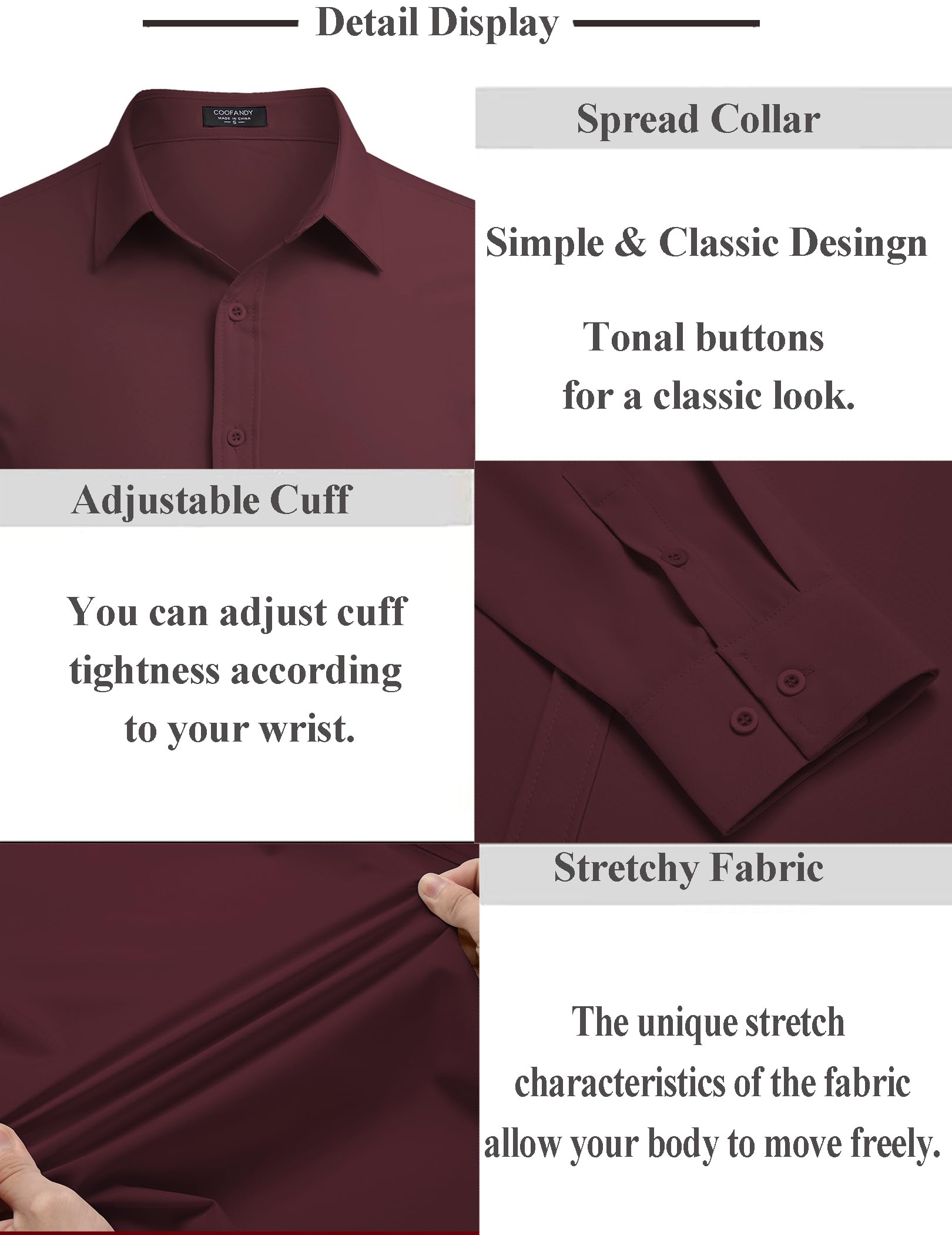 COOFANDY Men's Wrinkle-Free Business Dress Shirt - Long Sleeve Regular Fit Textured Button Down Shirt for Office, Interview & Formal Occasions