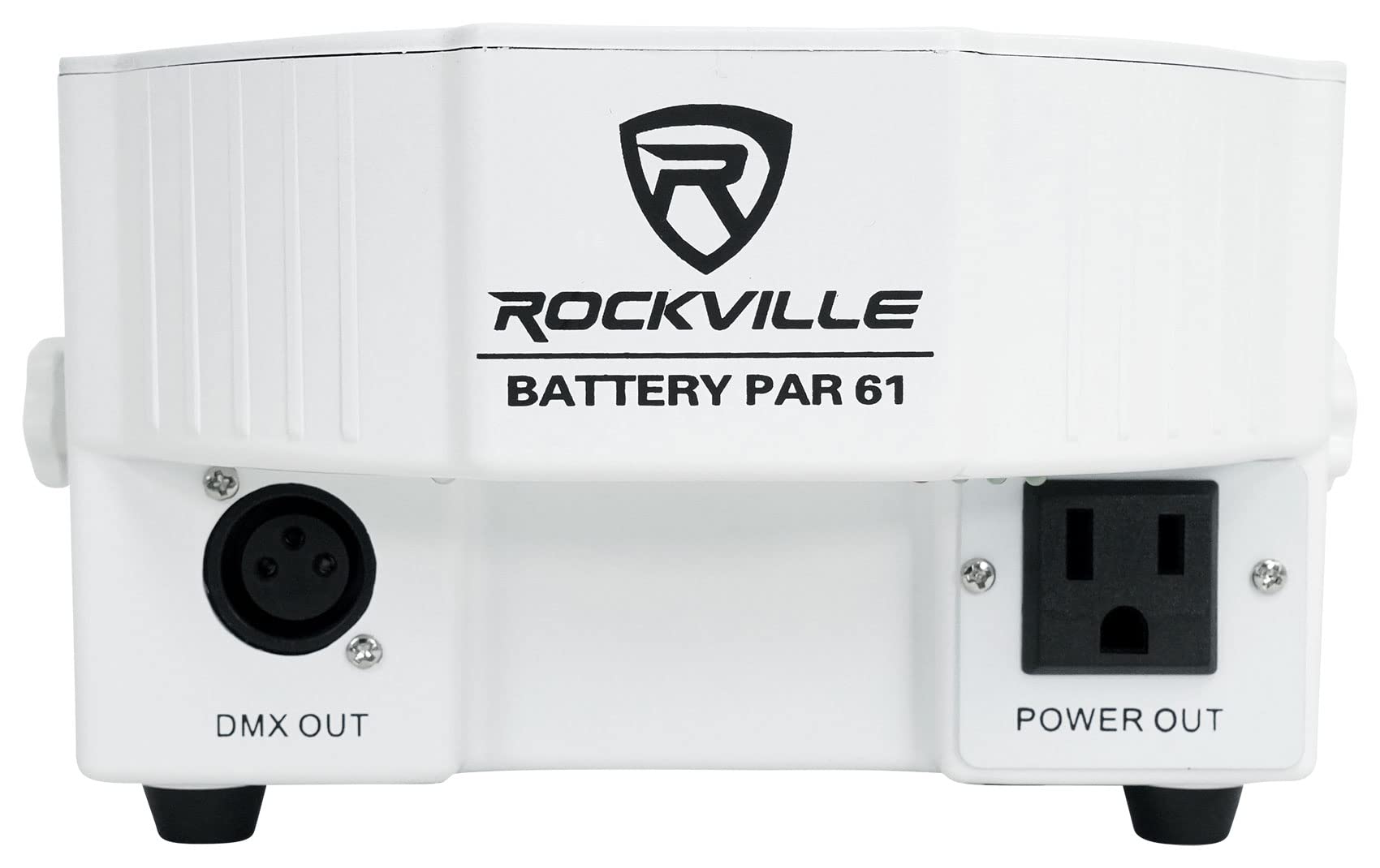 Rockville 4-Pack Rechargeable RGBWA+ DMX DJ Uplights with Remote - White PAR 61 Battery Powered LED Lights for Stage, Wedding, and Event Lighting
