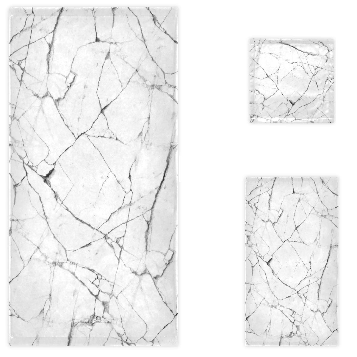 Premium 3D Lifelike White Marble Soft Luxury Bath Towel Set - 1 Bath Towel, 1 Hand Towel, 1 Washcloth - Ultra Absorbent & Quick Dry for Bathroom, Hotel, Gym, Spa, Beach & Home Decor