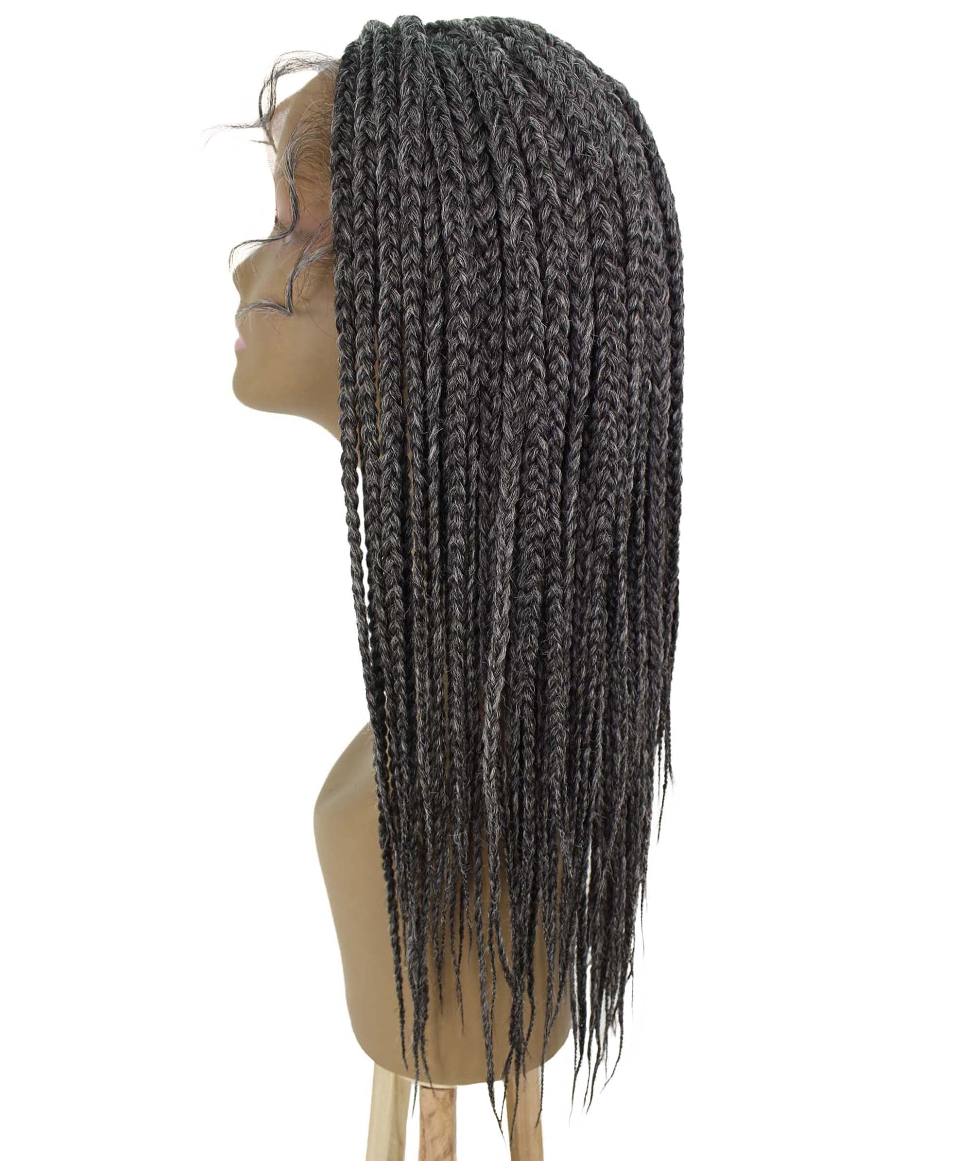 Uyai Straight 23 Inch 4X4 Hand-Tied Lace Braided Wig - Heat Resistant Synthetic Hair - 20+ Natural & Dip Dyed Colors (#44 Charcoal Grey) - Perfect for Cosplay, Daily Wear & Protective Styling