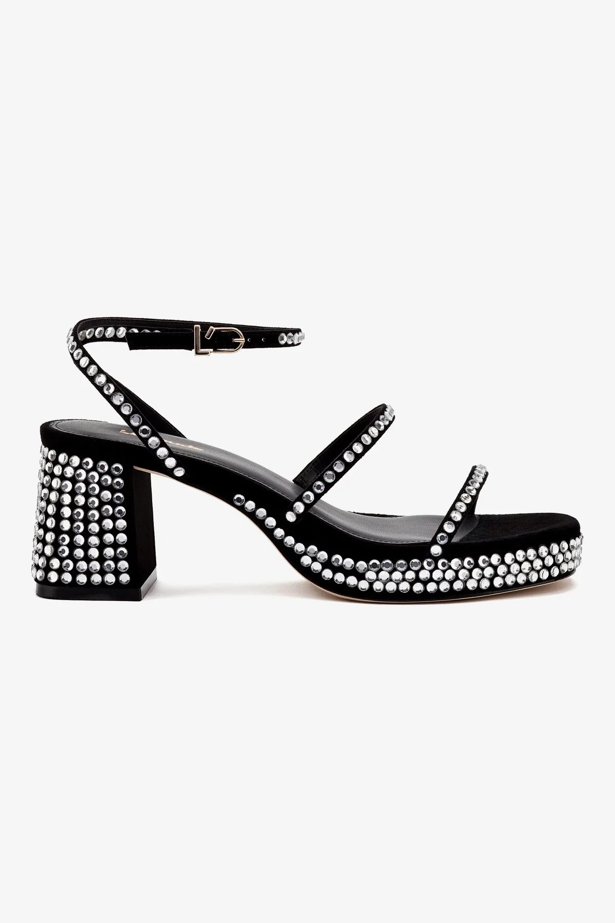 Gio Crystal Sandal - Black Suede Women's Dress Sandals with Rhinestones | Perfect for Weddings, Parties & Evening Events