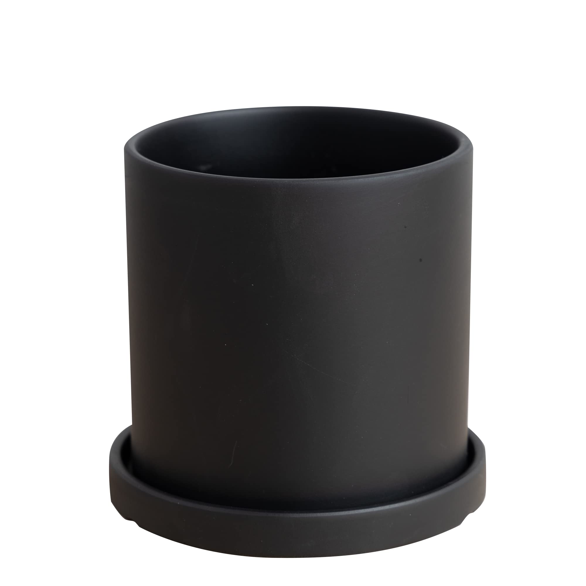 5 Inch Modern Black Matte Ceramic Planter Pot with Drainage Hole & Saucer - Indoor Outdoor Decorative Flower Pot for Succulents, Herbs, Small Plants | Perfect for Home, Office, Garden Decor