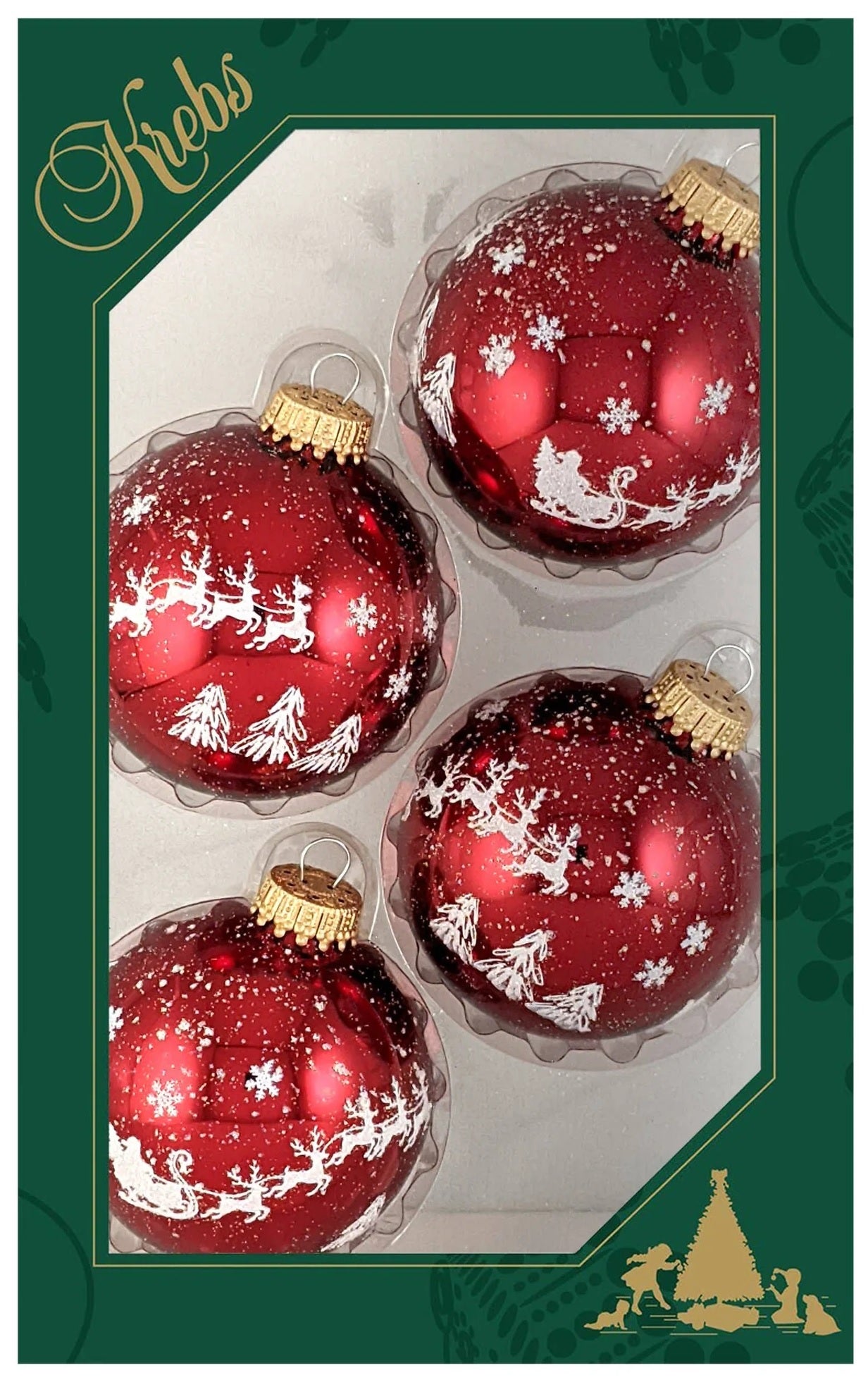 4 Pack Christmas Eve Scene Red Glass Ball Ornaments - Festive Holiday Tree Decorations for Xmas, Home, Party & Gift Giving