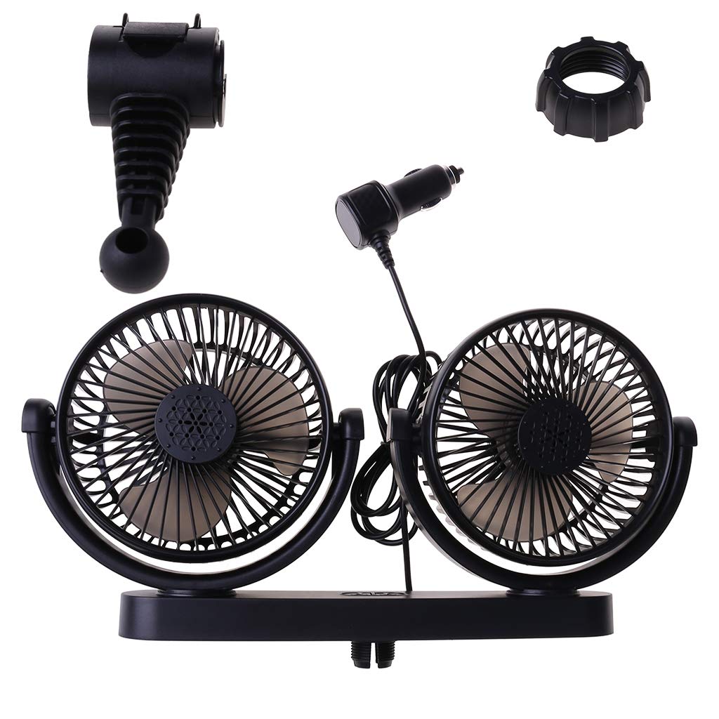 HELYZQ Dual Head 3-Speed 12V/24V Car Headrest Cooling Fan with USB Charger - Portable Backseat Air Ventilator for Summer Road Trips & Family Travel