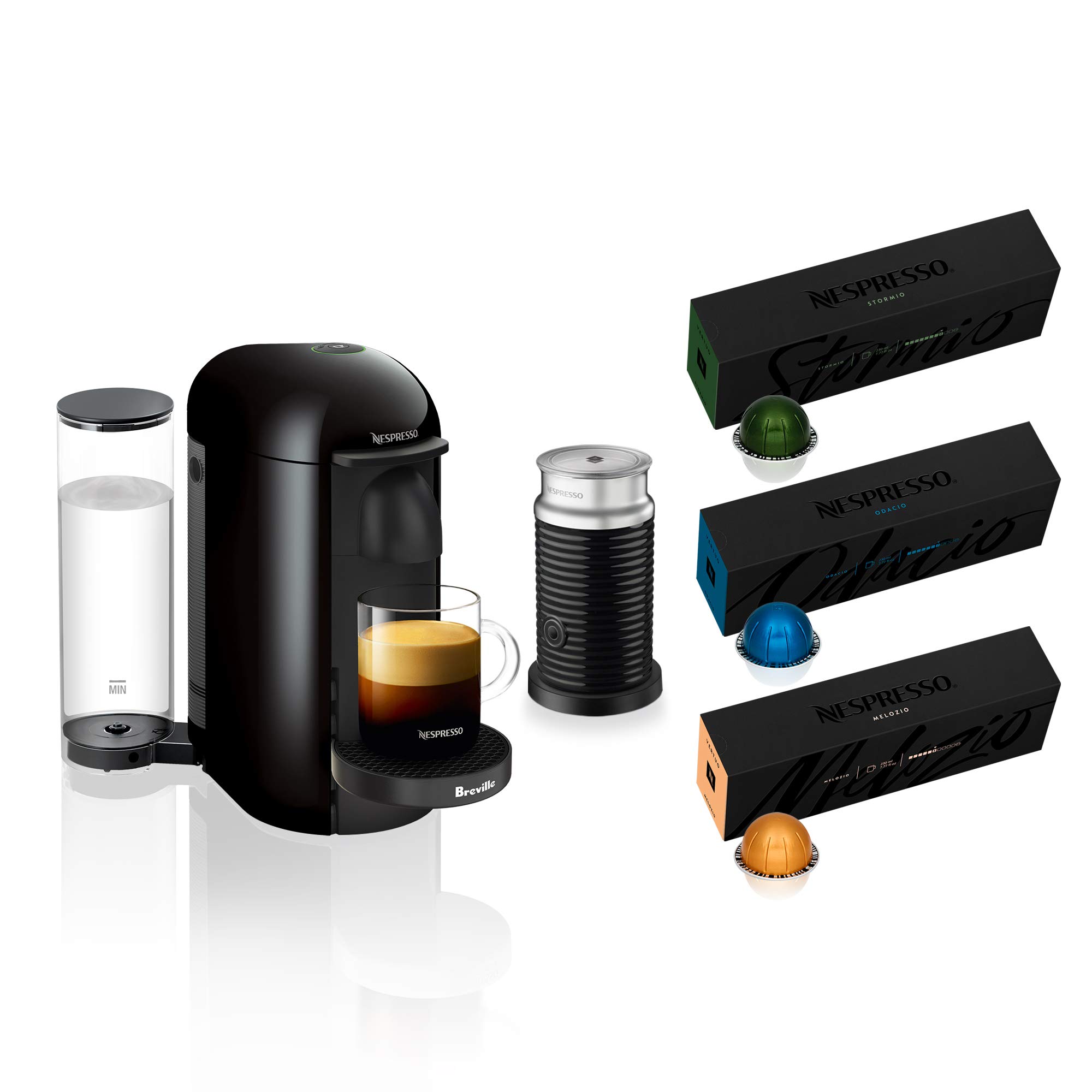 Nespresso VertuoPlus Coffee and Espresso Maker with Aeroccino Milk Frother by Breville - Ink Black | Perfect for Home, Office & Gifts
