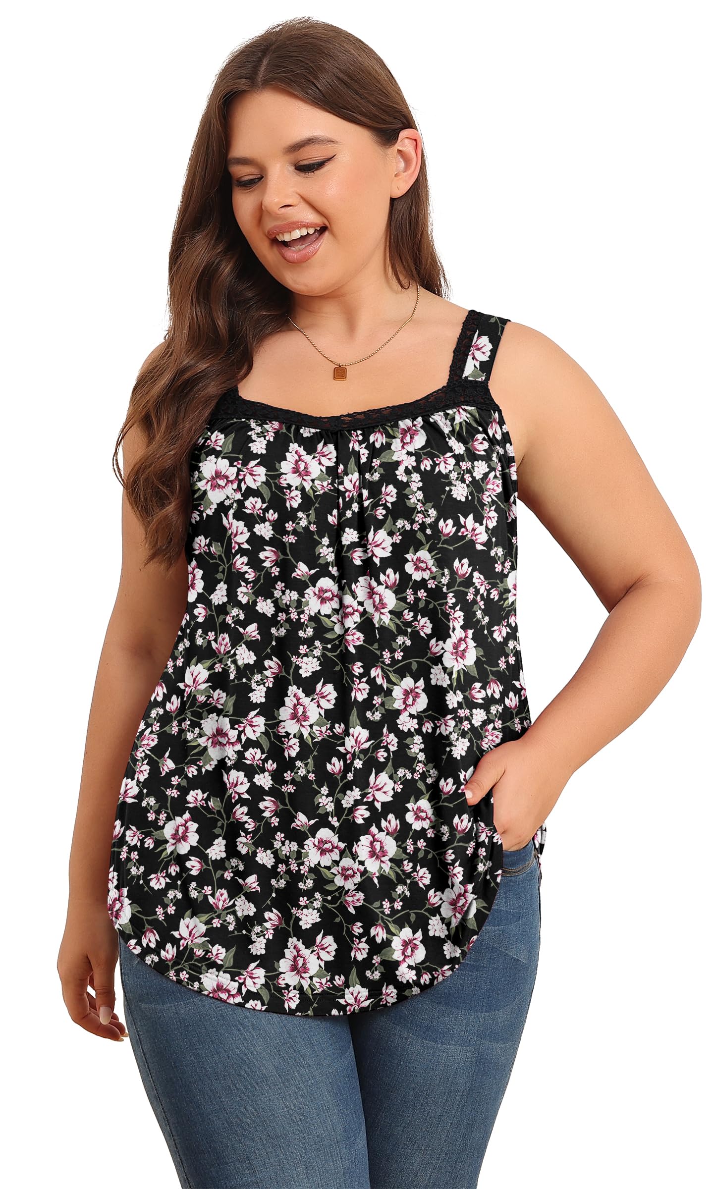 TIANZHU Women's Plus Size Lace Detail Tank Tops - Breathable Summer Sleeveless Blouse, Loose Fit Casual Tops for Women | Perfect for Beach, Vacation & Everyday Wear