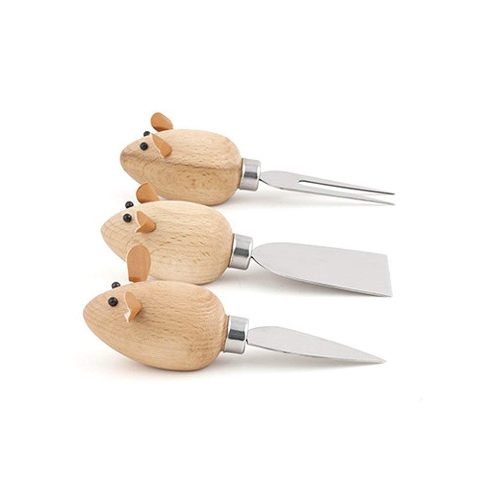 Kikkerland Mouse Cheese Knives Set of 3 - Cute Cheese Serving Utensils for Parties, Charcuterie Boards & Gifts
