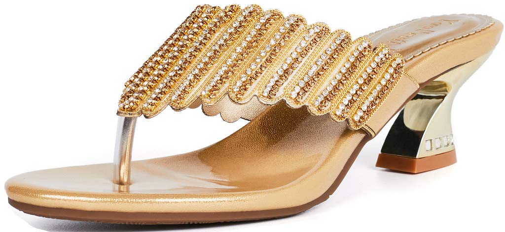 YooPrettyz Women's T-Strap Slide Sandals - Glitter Summer Beach Sandals with Chunky Heels | Comfortable Thong Sandals for Vacation, Pool Party & Casual Outings