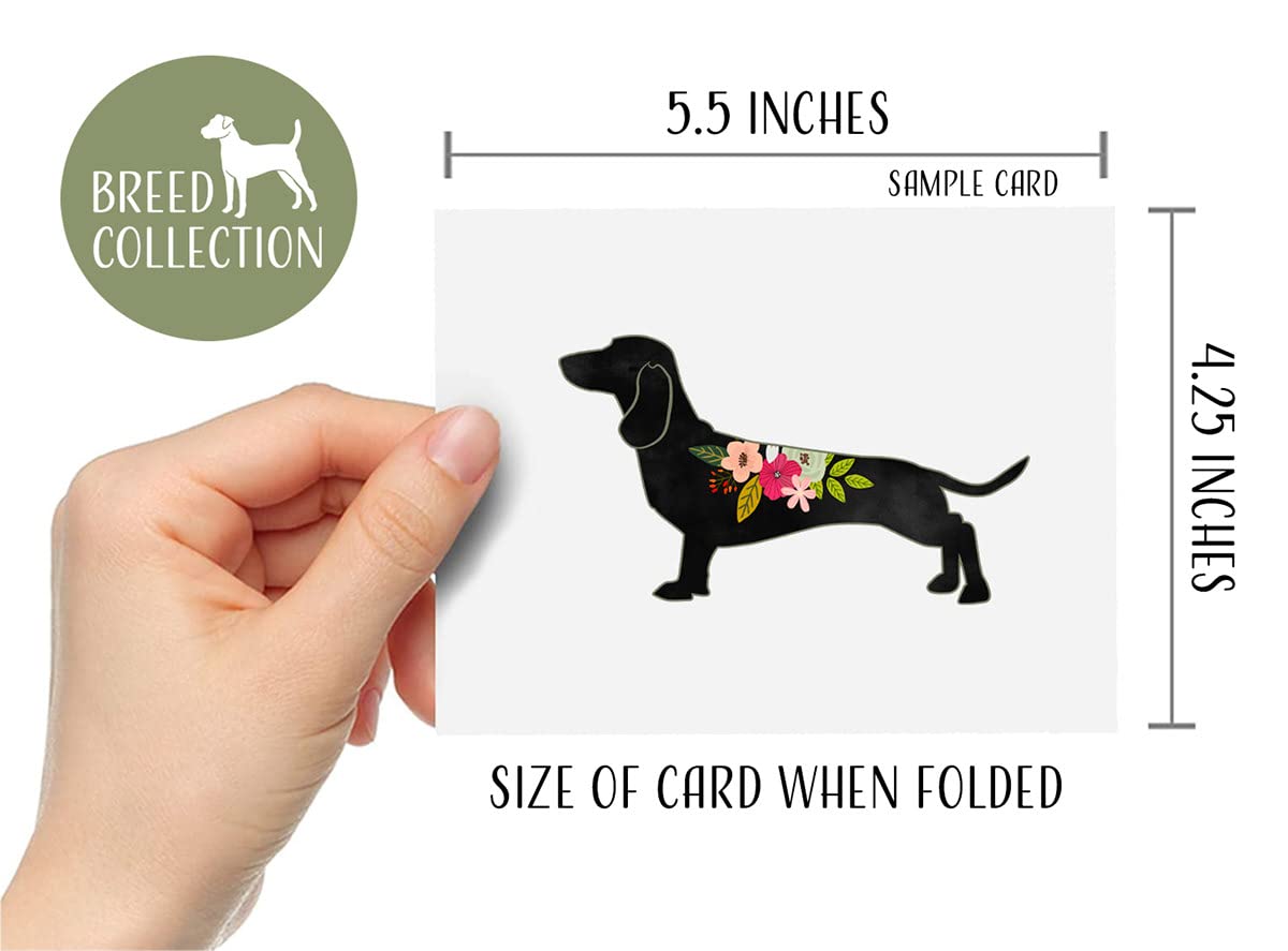 Boho Floral Dachshund Dog Breed Greeting Cards - Pack of 6 A2 Size Blank Note Cards with Envelopes | Perfect for Birthday Gifts, Thank You Notes & Pet Lover Stationery