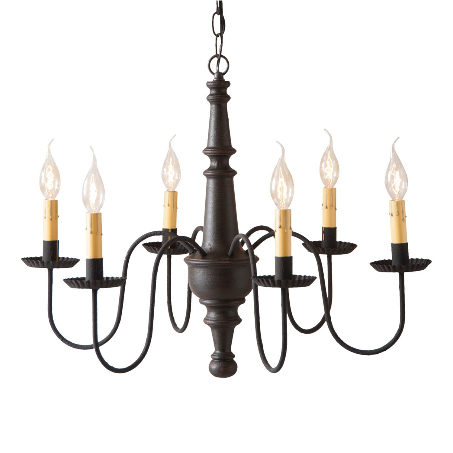 Vintage Black Harrison Chandelier - Country Tinware Ceiling Light Fixture for Farmhouse, Cottage & Rustic Home Decor