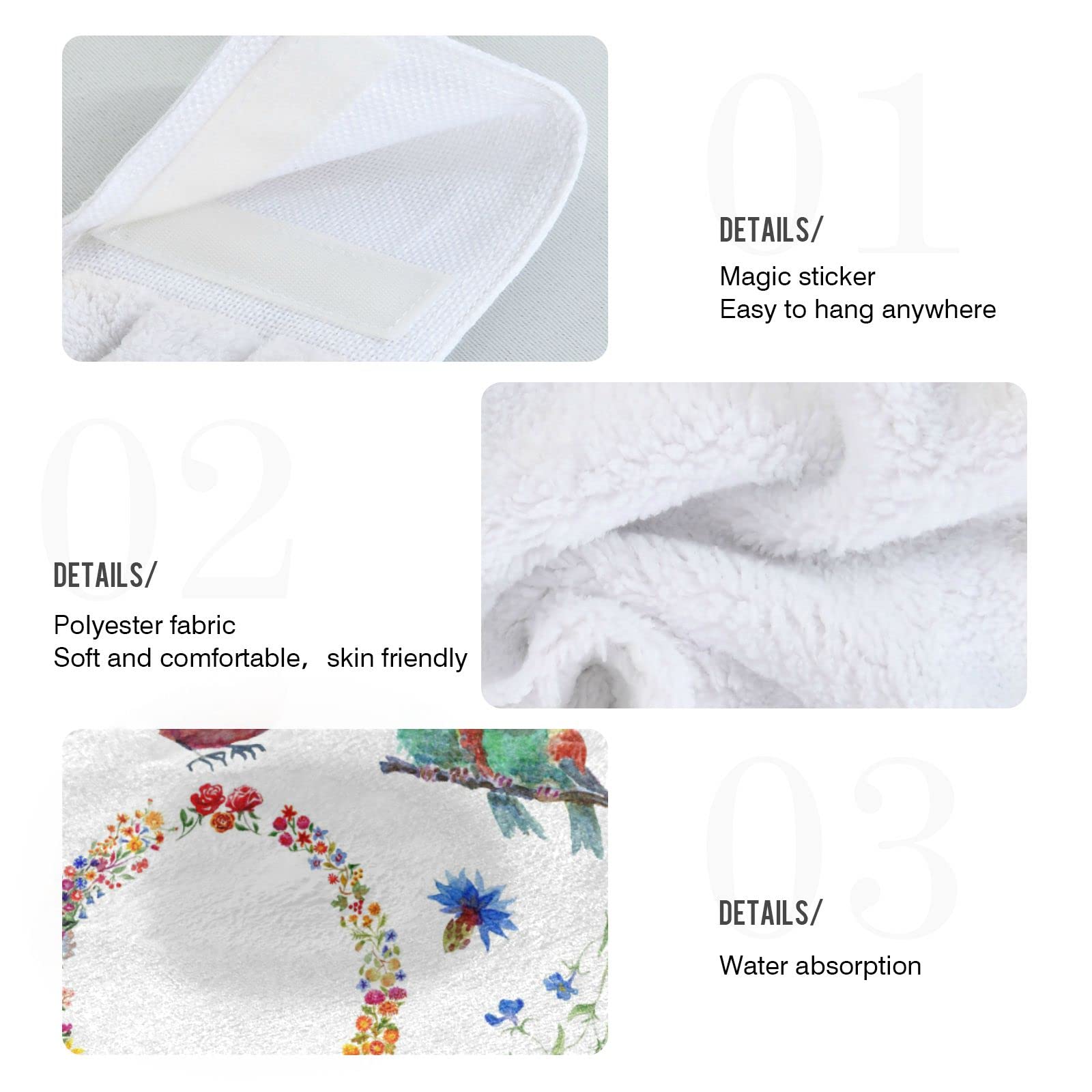 2-Pack Floral Bird Print Hand Towels - Soft Coral Velvet Kitchen & Bath Towels - Super Absorbent Hanging Dish Towels for Home Decor - Perfect for Kitchen, Bathroom, and Gift Giving