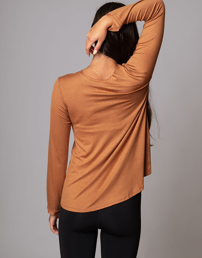 Sunday HOTWORX Long Sleeve Tee in Hazel - Perfect for Yoga, Workouts & Casual Wear