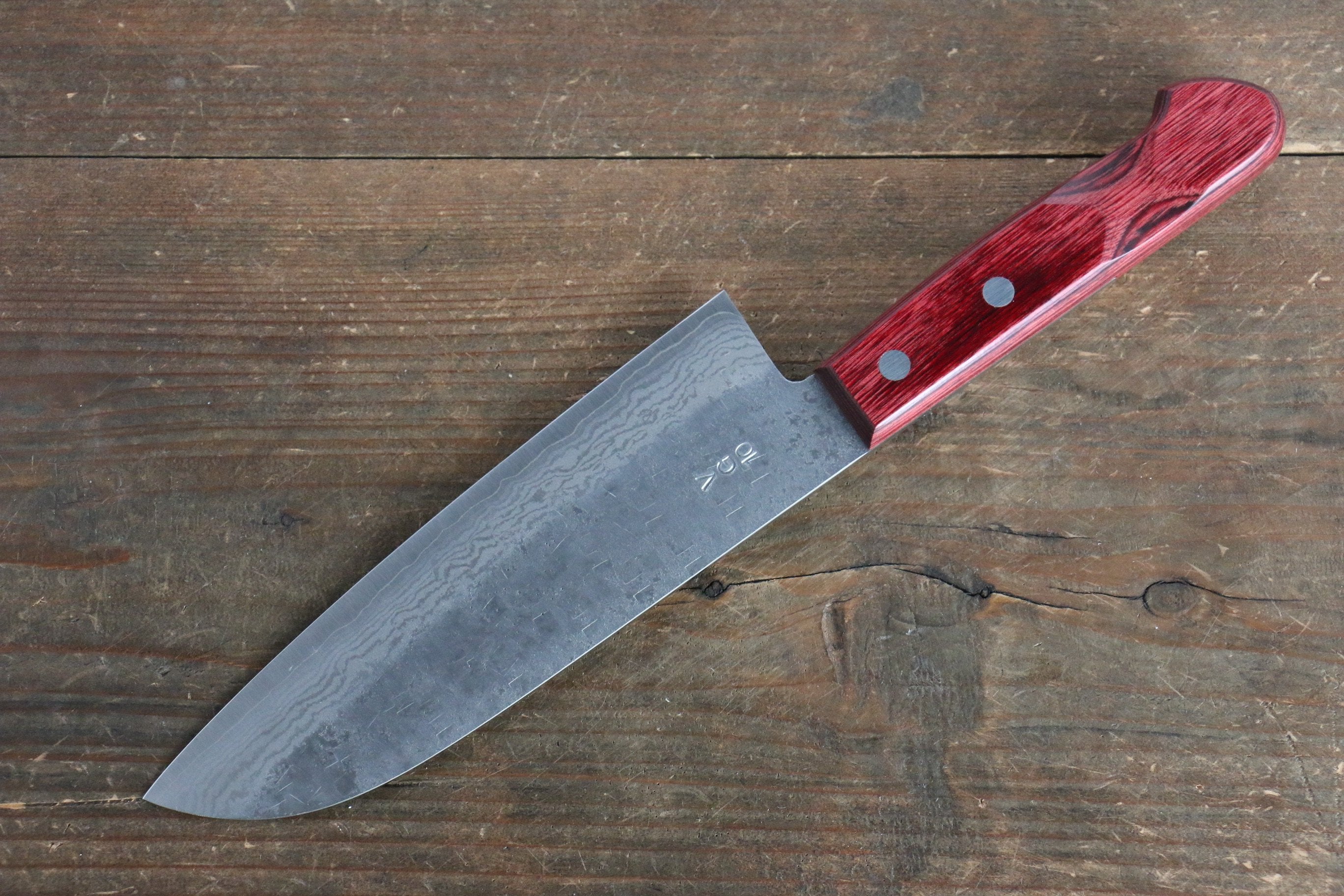 VG10 Hammered Damascus Santoku Knife 7 Inch - Japanese Chef Knife with Red Pakkawood Handle - Perfect for Slicing, Dicing & Chopping Vegetables, Meat & Fish