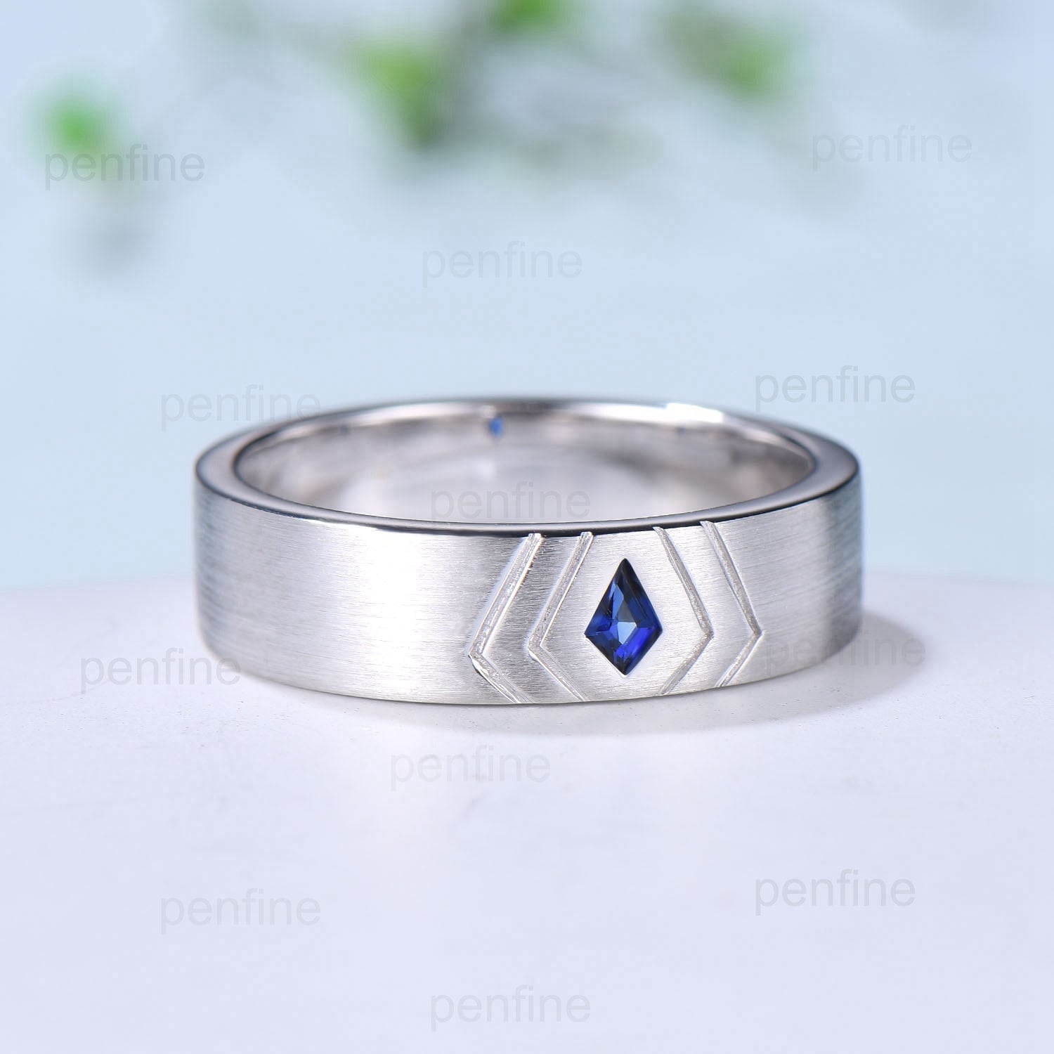 Howl's Moving Castle Men's Ring - 6mm Kite Cut Sapphire Wedding Band in Silver & White Gold - Matching Couple Rings for Him & Her - Perfect Gift for Anime Fans, Cosplay, and Fantasy Weddings