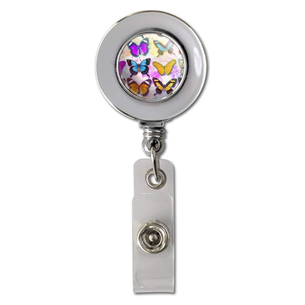 Colorful Butterfly Design Retractable ID Badge Reel with Chrome Clip - Perfect for Office, School, Events & Security Personnel