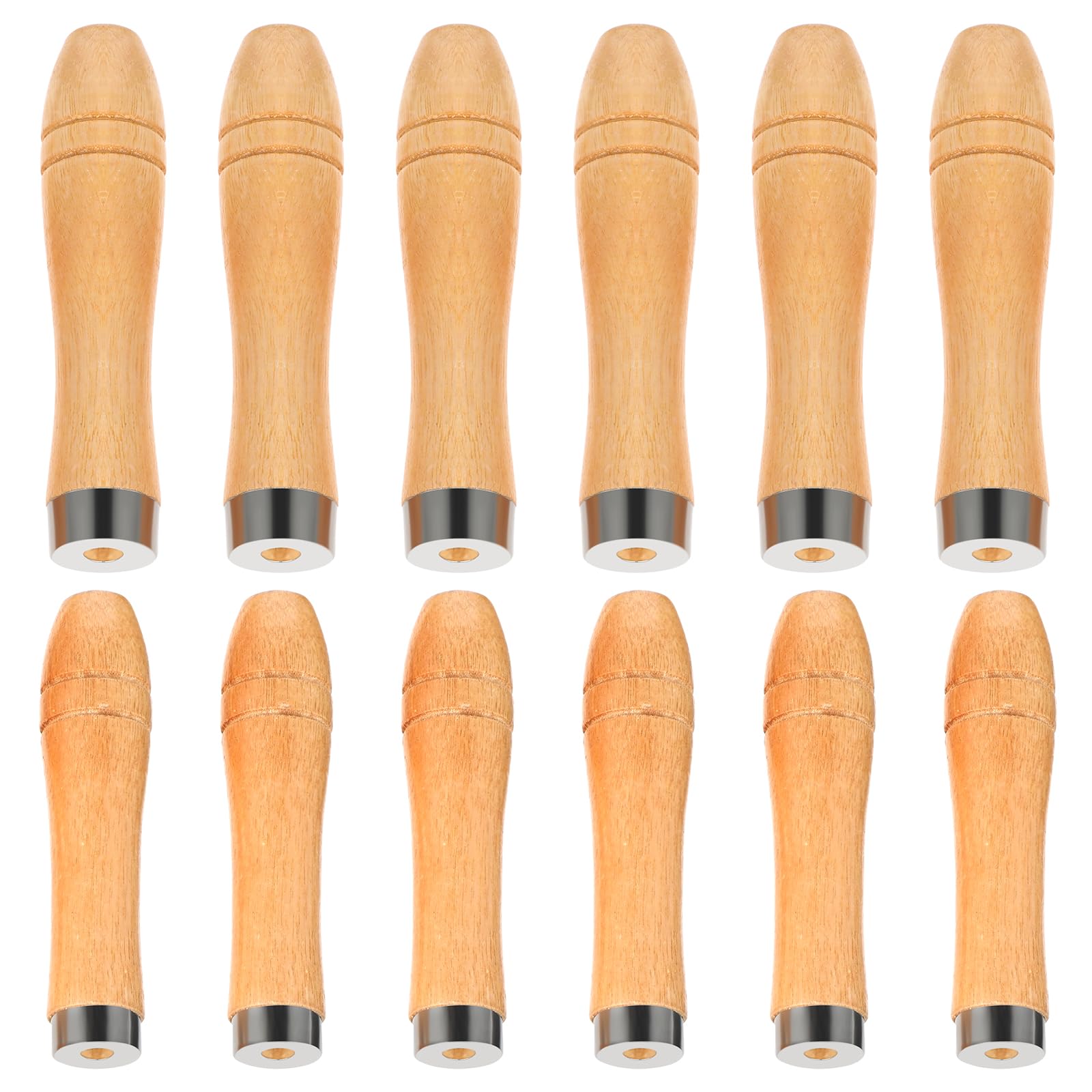 12-Piece Wooden File Handle Set with Metal Collars - Round Hole Small Handles for Metal Files, Hand Drills & Screwdrivers - Perfect for DIY Projects, Woodworking & Metalworking Tools