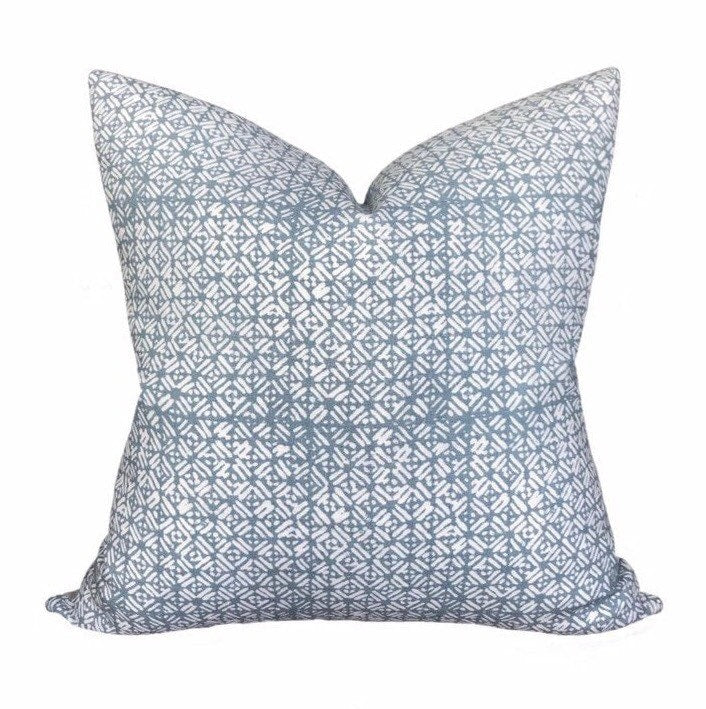 READY TO SHIP 12x18 Walter G Batik Dusk Linen Pillow Cover - Light Blue Bohemian Throw Pillow - Tribal & Modern Boho Decor - Perfect for Living Room, Bedroom, or Sofa Accent