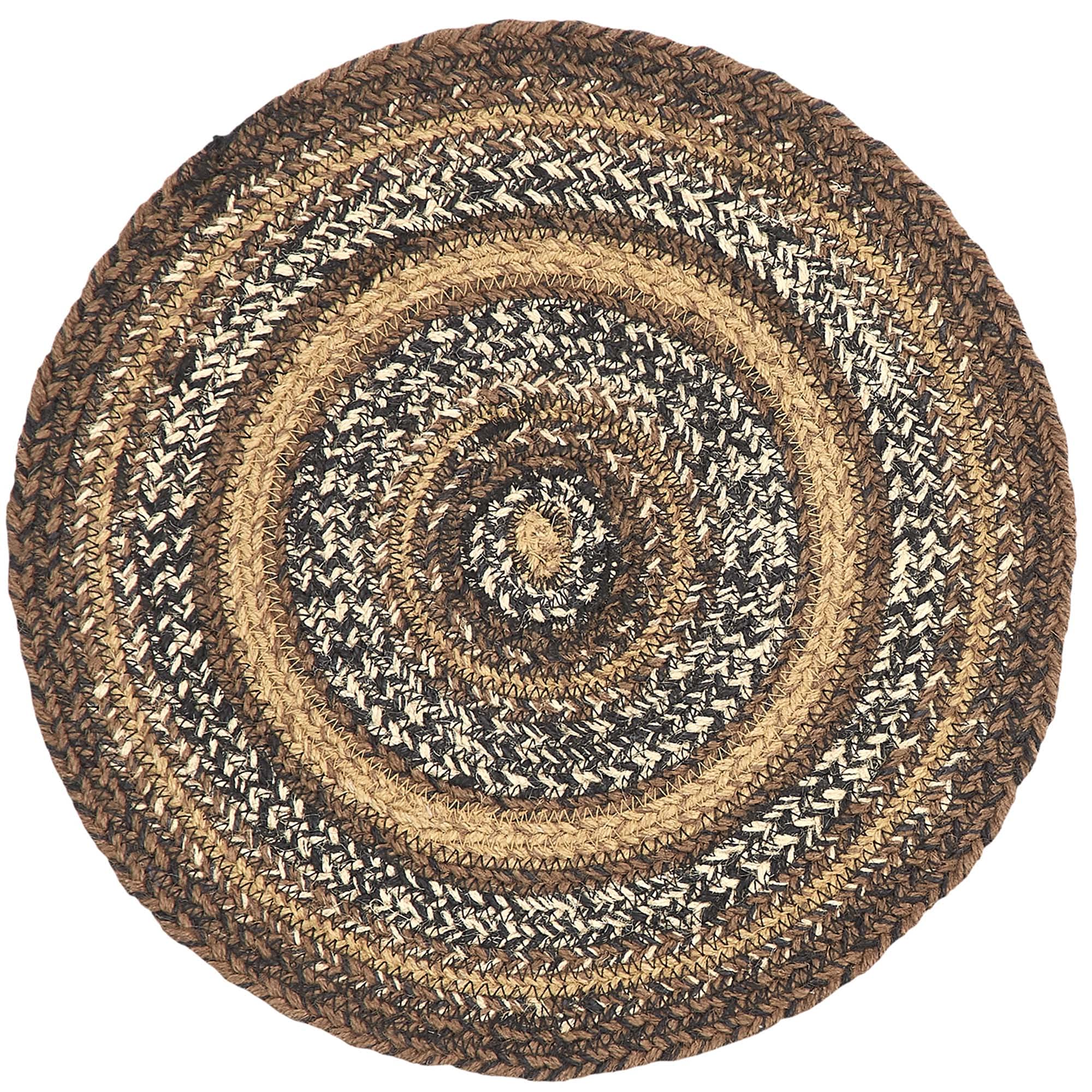 VHC Brands 15-Inch Round Jute Blend Espresso Trivet Hot Pad for Pots & Pans - Heat Resistant Brown Black Tan Coaster for Kitchen Countertops & Dining Tables