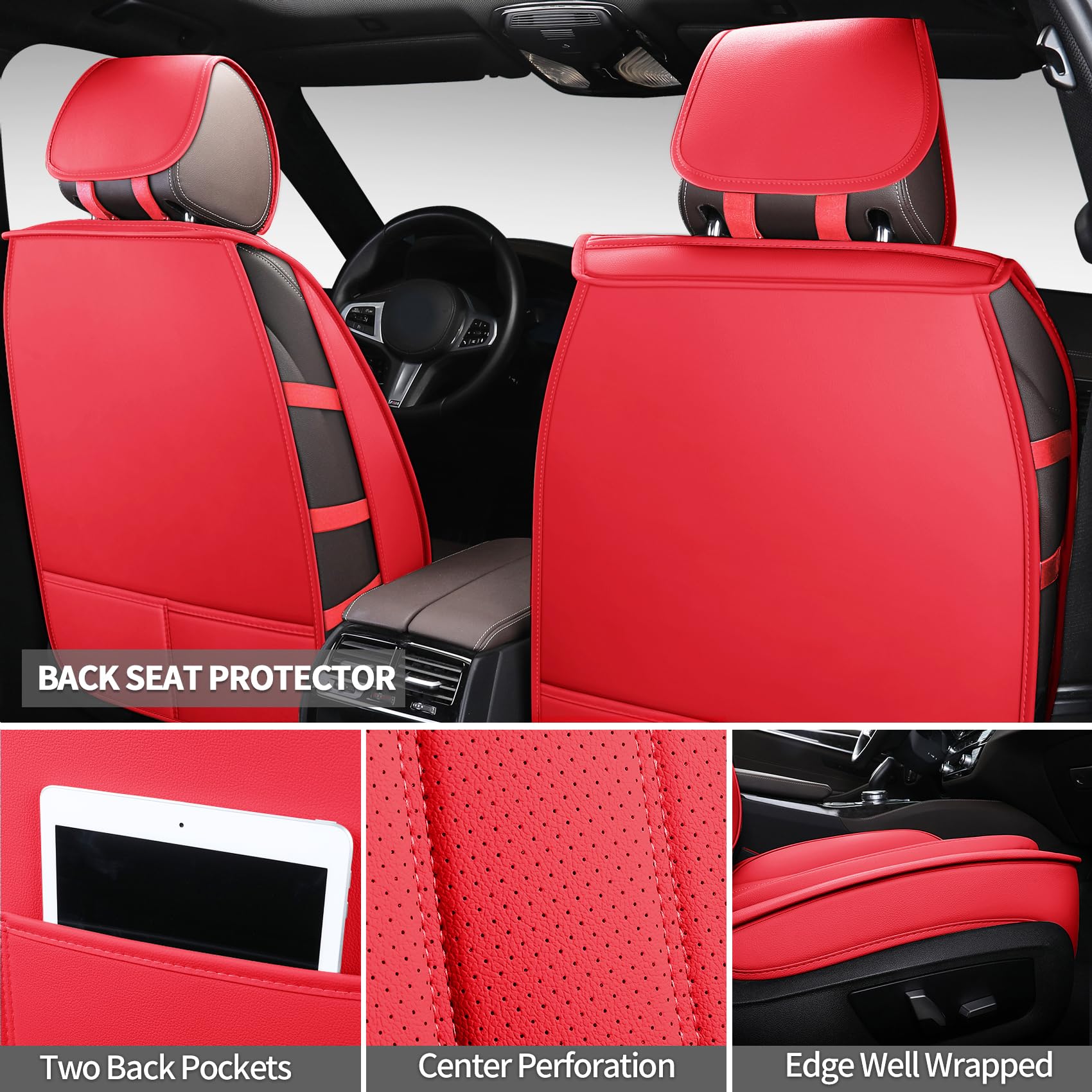 Premium PU Leather Car Seat Covers ST-003 (Front Pair, Red) - Universal Fit for Most Cars, SUVs & Trucks | Easy Installation, Comfort & Protection | Ideal for Daily Commute, Road Trips & Family Travel