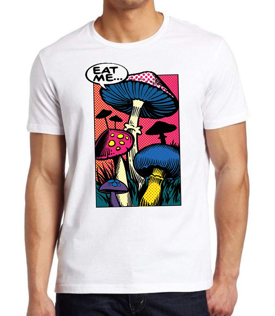 Koyotee Men's Funny Mushroom Print White T-Shirt | Graphic Novelty Tee for Casual Wear & Gifts | Perfect for Comic Fans, Gaming, and Everyday Outfits