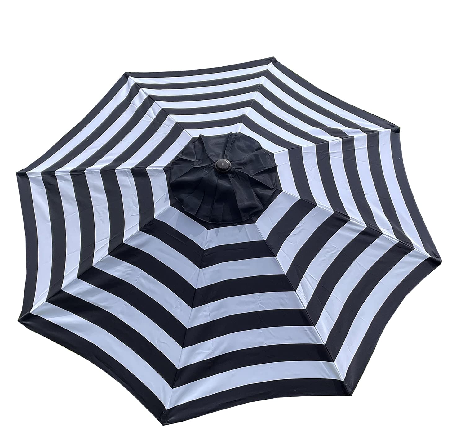 9ft 8-Rib Heavy Duty Replacement Umbrella Canopy - Black & White Striped Design - Durable Windproof Fabric for Patio, Beach & Outdoor Use (Canopy Only)