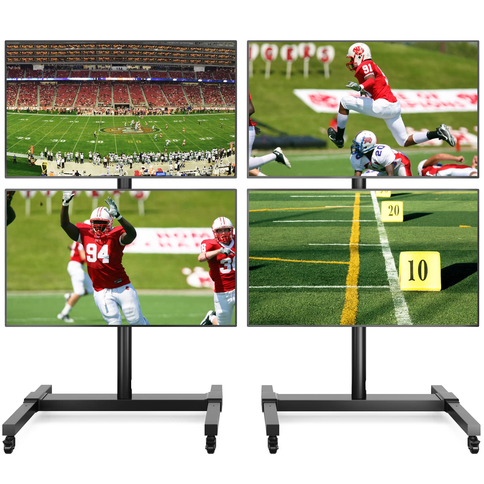5Rcom Mobile TV Cart with Wheels for 32-55 Inch LCD LED 4K Flat/Curved TVs - Adjustable Height & Tilt Rolling TV Stand with Laptop Shelf, Holds 132 lbs - Perfect for Home Theater, Office Conference Rooms & Gaming Setups