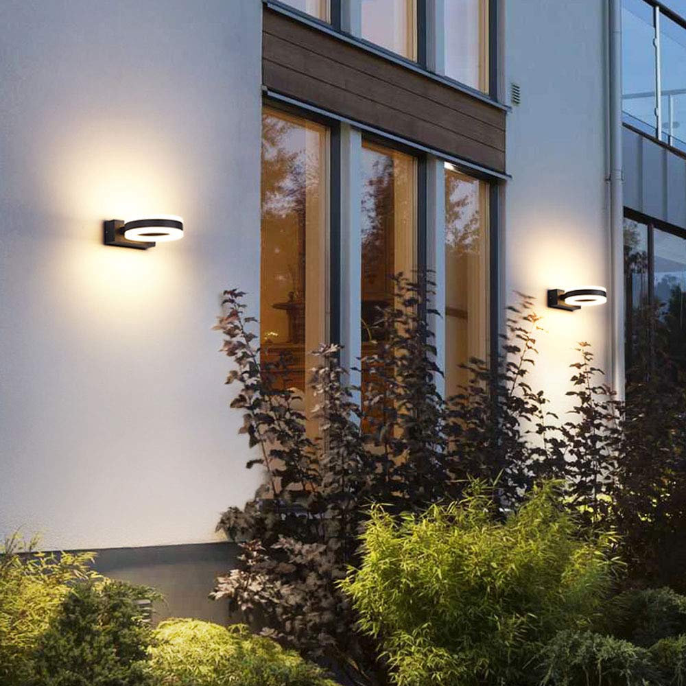 14W LED Modern Wall Light - Waterproof Outdoor Wall Sconce with Up/Down Lighting, Matte Black Finish - Perfect for Hallways, Porches, Hotels, Yards, Doorways & Garden Pathways (Indoor/Outdoor Use)