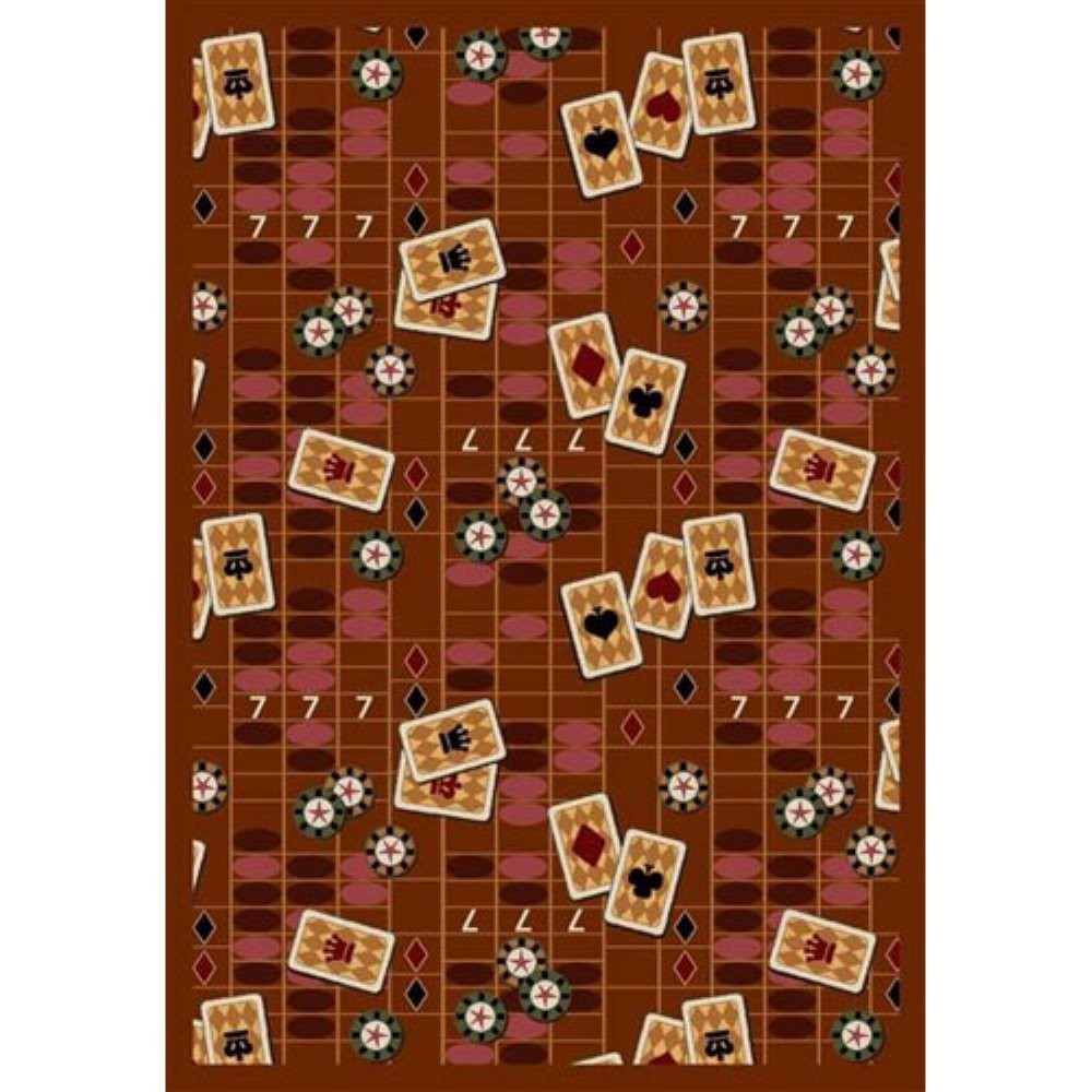 Joy Carpets Games People Play Feeling Lucky Gaming Area Rug - Soft Non-Slip Carpet for Game Room, Living Room & Bedroom - Rust Color