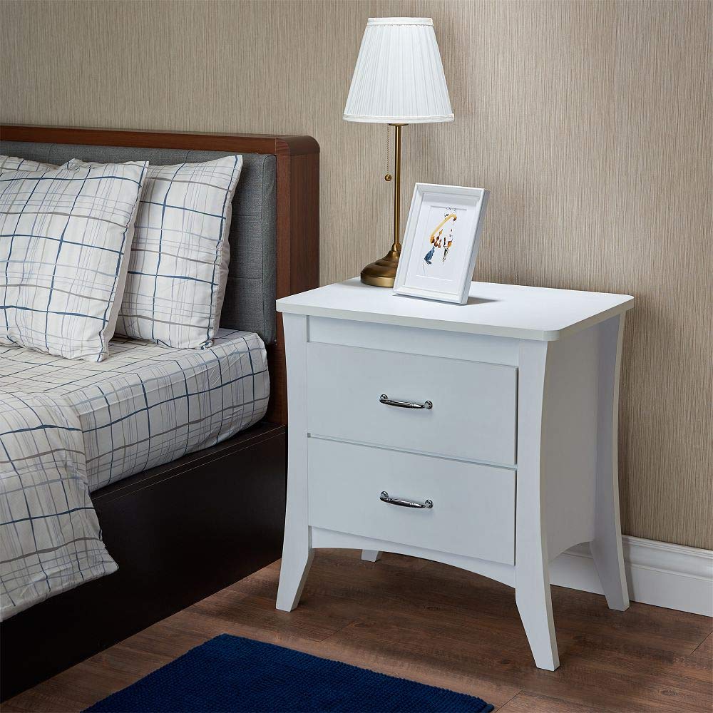 Modern 2-Drawer Nightstand with Brushed Handles & Tapered Legs - 24