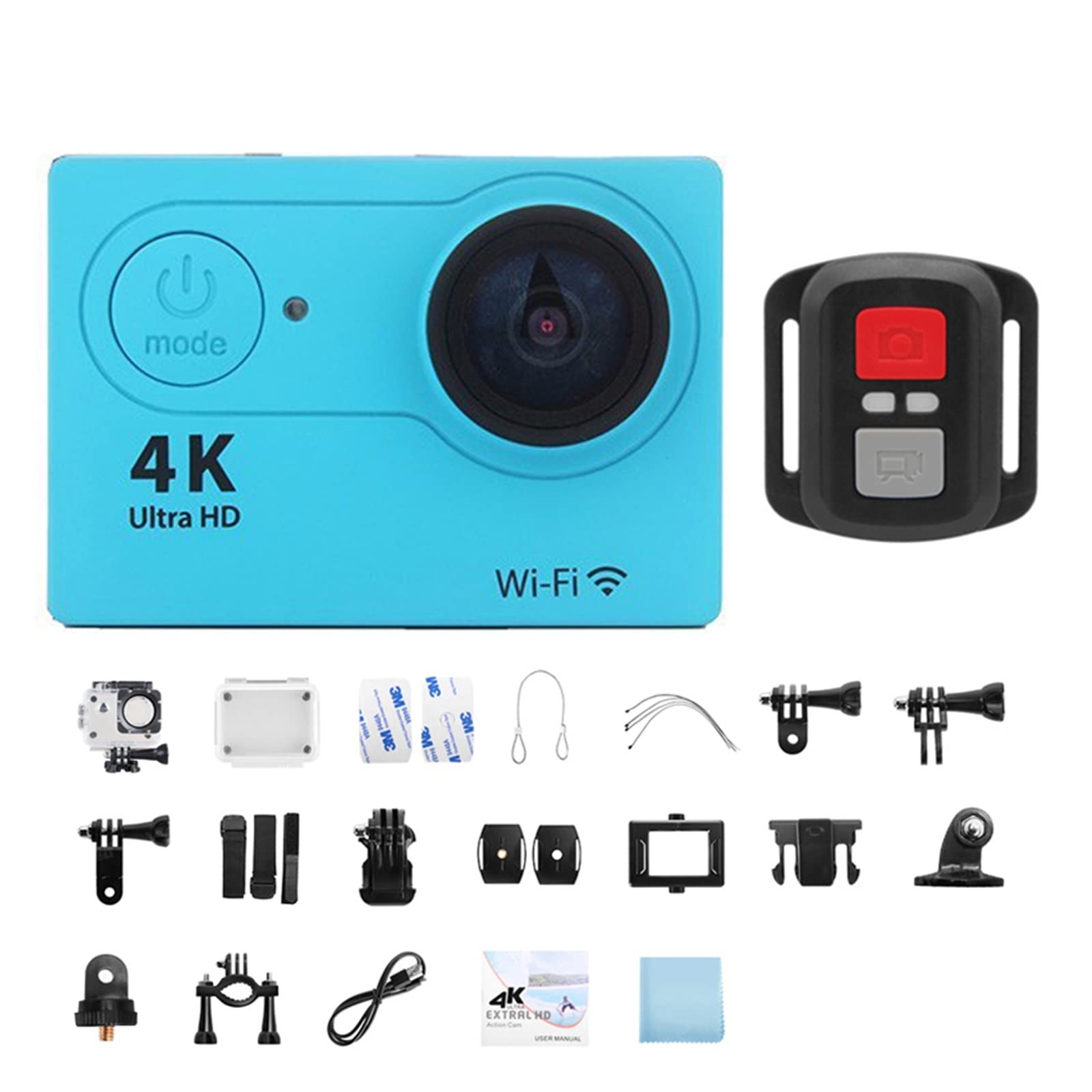 4K Ultra HD Mini Action Camera with 2.0-inch Screen - 30FPS/170° Waterproof Helmet Camera for Sports, Diving & Outdoor Adventures (Includes 32GB Card & Remote Control, Blue) - Perfect for Surfing, Skiing, Cycling & Underwater Photography