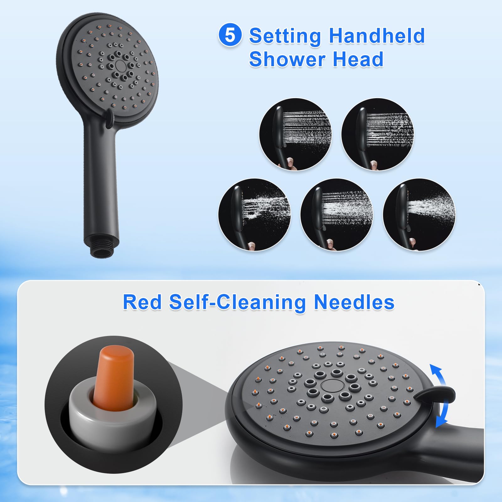 Premium Stainless Steel Shower Panel Tower System with Adjustable Height Rainfall Shower Head, 6 Body Massage Jets & Built-in Shelf - Modern Black Bathroom Shower Column for Spa-like Relaxation (Perfect for Master Bathrooms, Luxury Home Renovations & Hotel Style Showers)