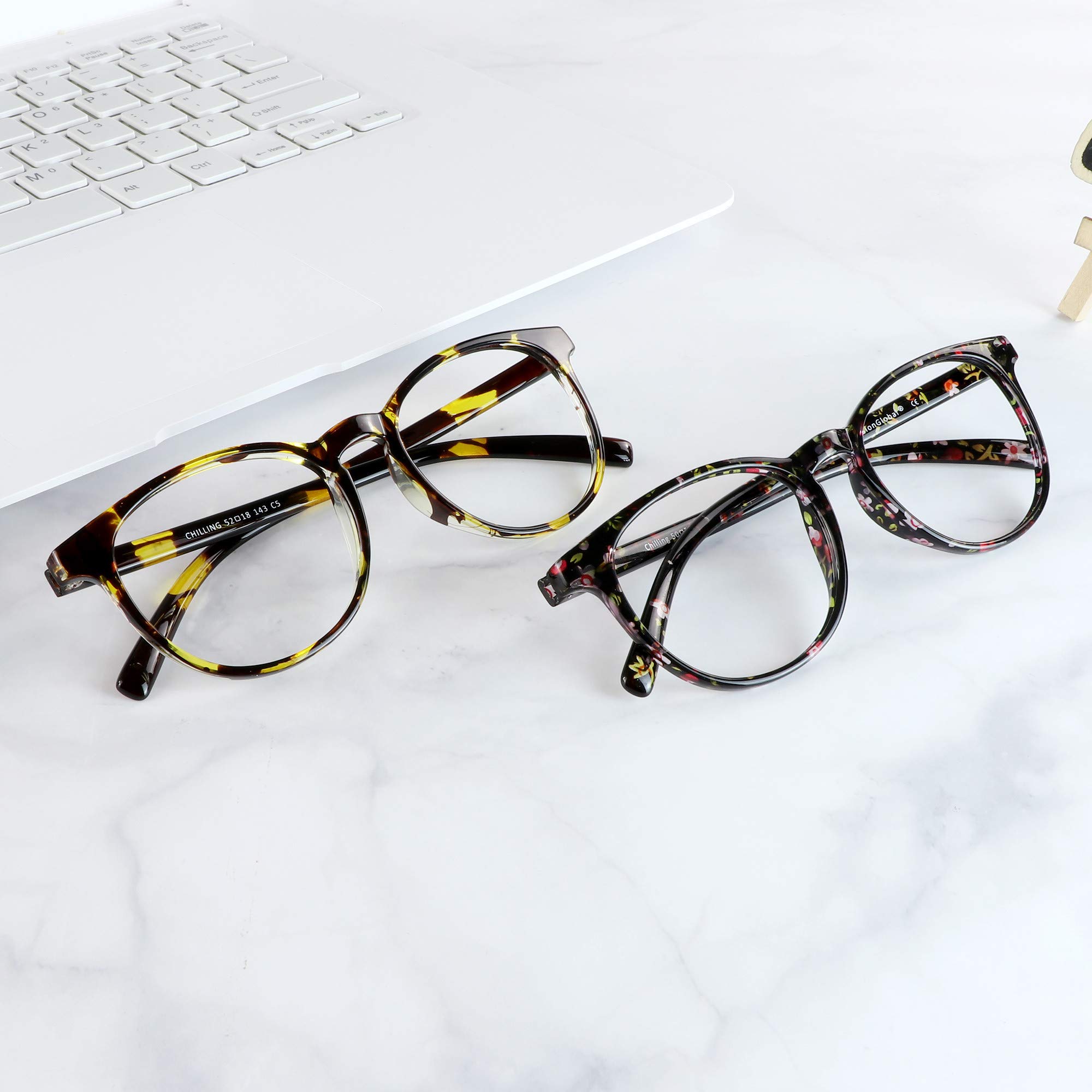 VisionGlobal Blue Light Blocking Glasses - 2 Pack Anti Eyestrain Computer Glasses with Stylish Oval Frame & Anti-Glare Coating | Perfect for Gaming, Office Work & Screen Time Protection
