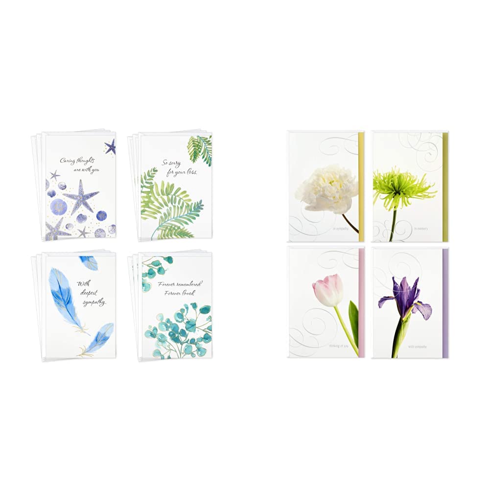 Hallmark Sympathy Greeting Cards Set - 24 Pack with Envelopes, Watercolor Nature & Floral Designs (12 Thinking of You + 12 Condolence Cards) for Funeral, Memorial Service & Comforting Loved Ones