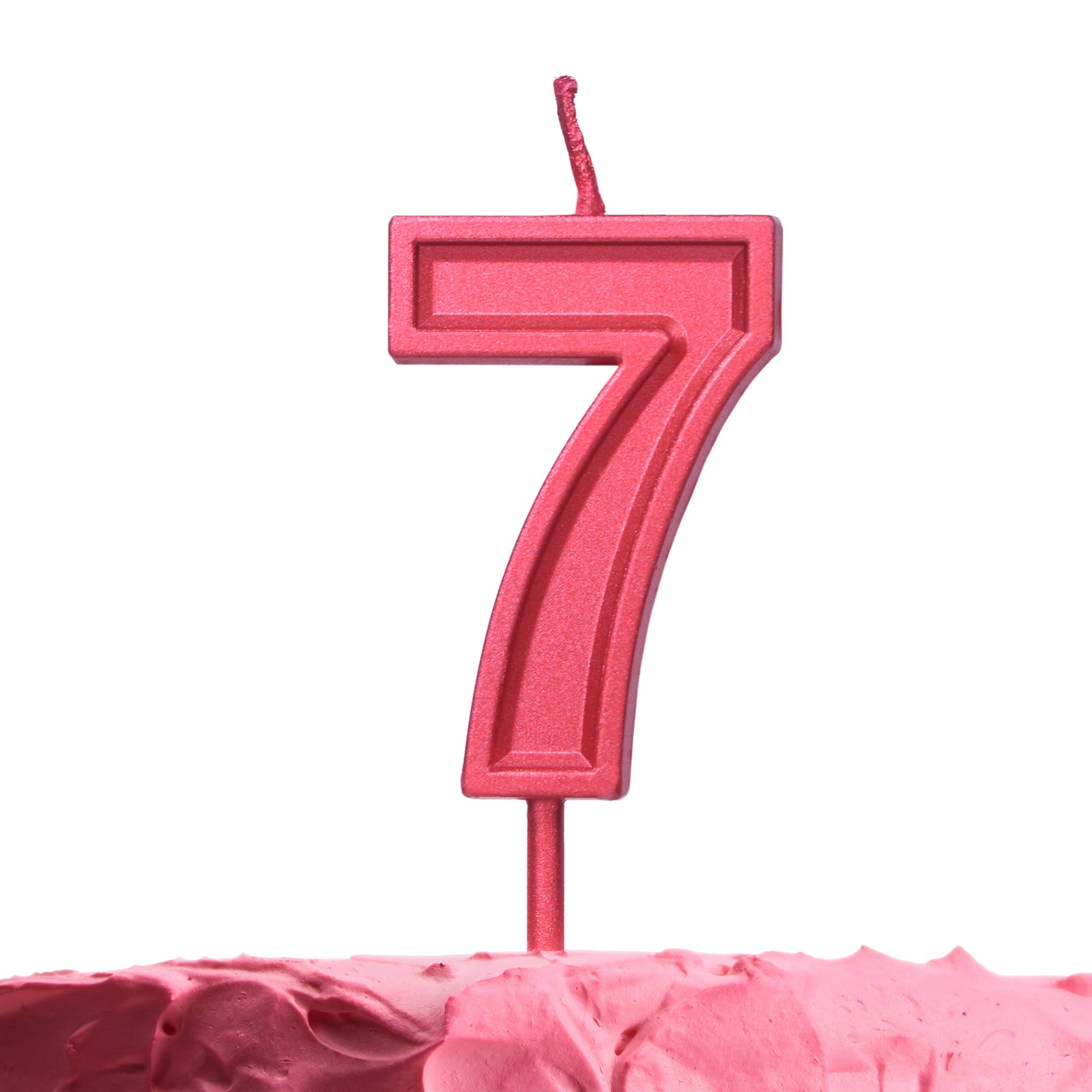 Red Number 7 Birthday Candle on Stick - Elegant 7th Birthday Cake Topper for Anniversary & Wedding Decor - Perfect for Baby's 7th Birthday Party, Cake Decorating & Celebration Scenes