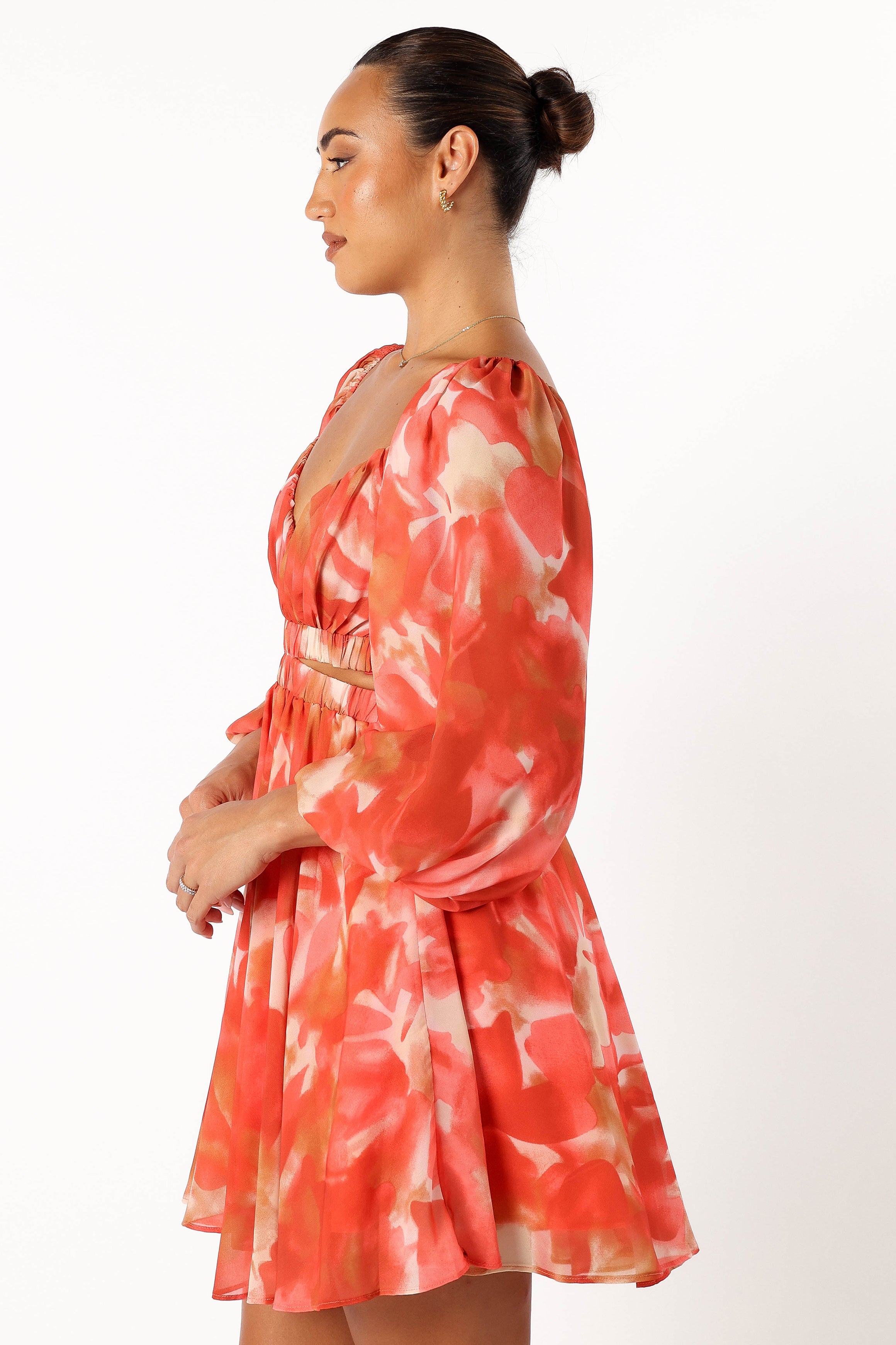 Katniss Long Sleeve Mini Dress - Red Floral Print Women's Party Dress | Elegant Cocktail & Evening Wear for Date Night & Special Occasions