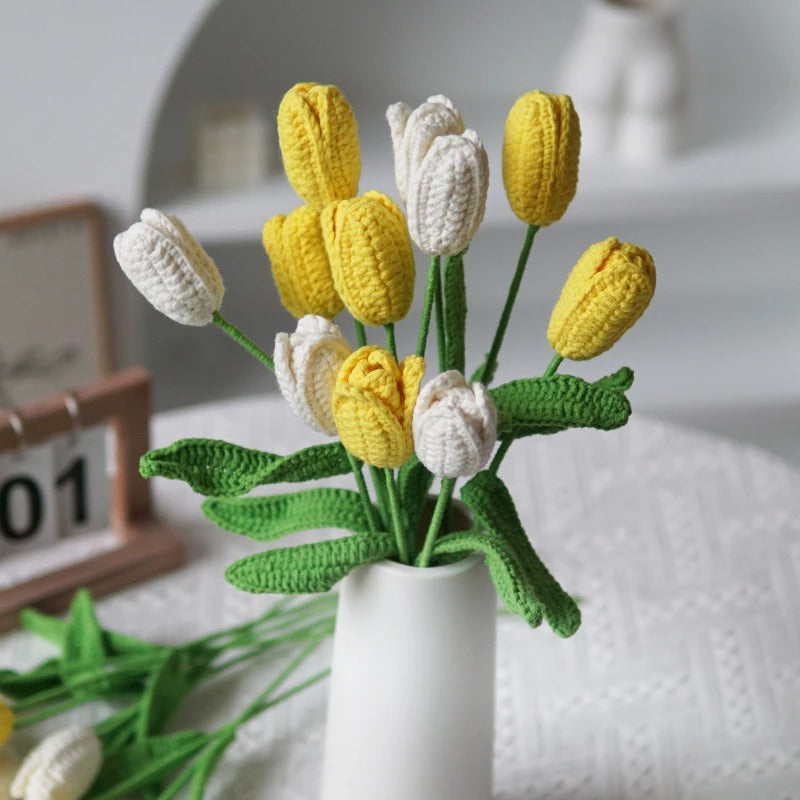 Handmade Crochet Tulip Flowers Bouquet - DIY Home Decor, Wedding Centerpiece, Spring Gift Idea for Mother's Day & Easter