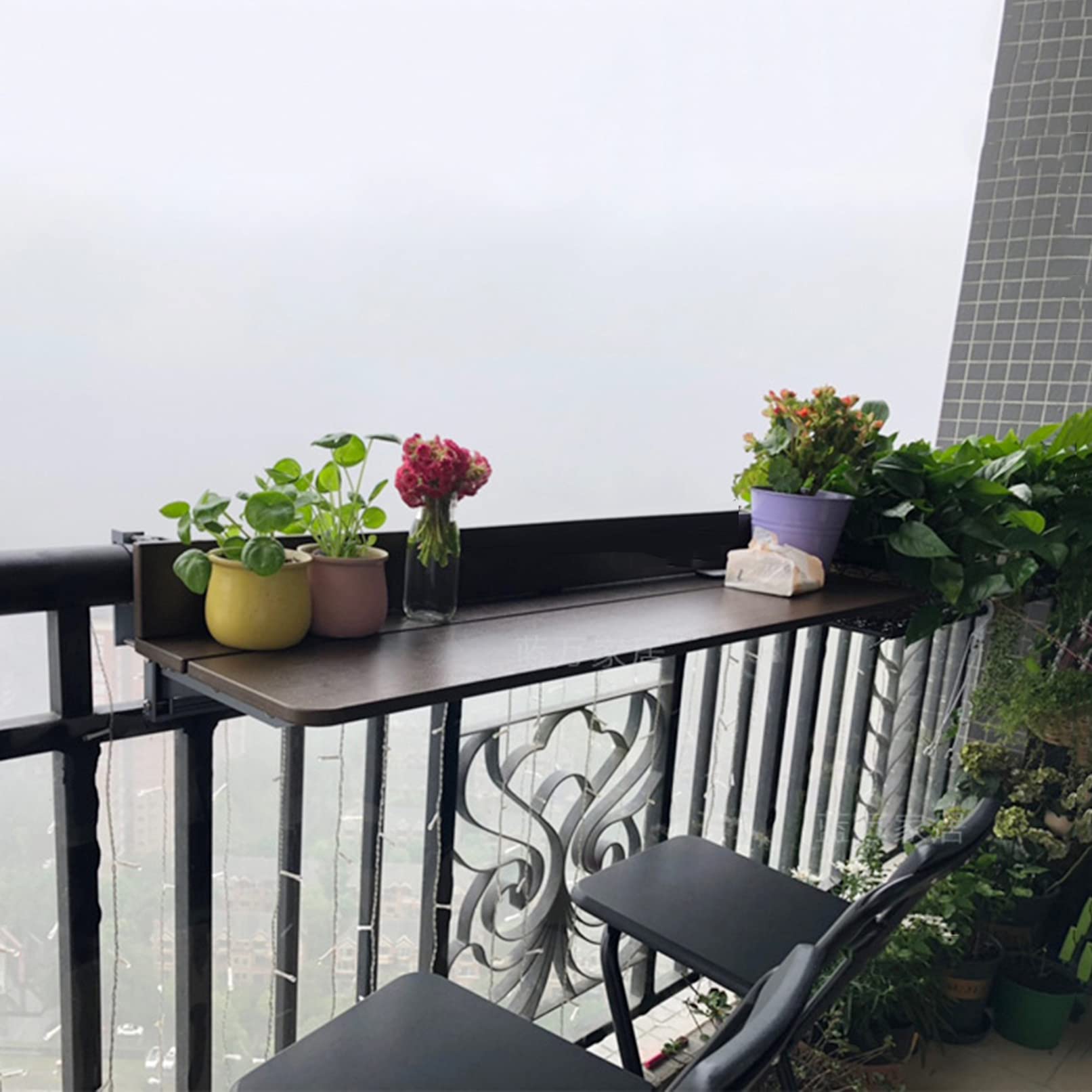 HORV Adjustable Height Wall-Mounted Folding Table - Outdoor Balcony Hanging Desk, Patio Railing Bar Table, Compact Dining & Laptop Workstation - Perfect for Small Spaces, Apartments, and Relaxing on the Deck