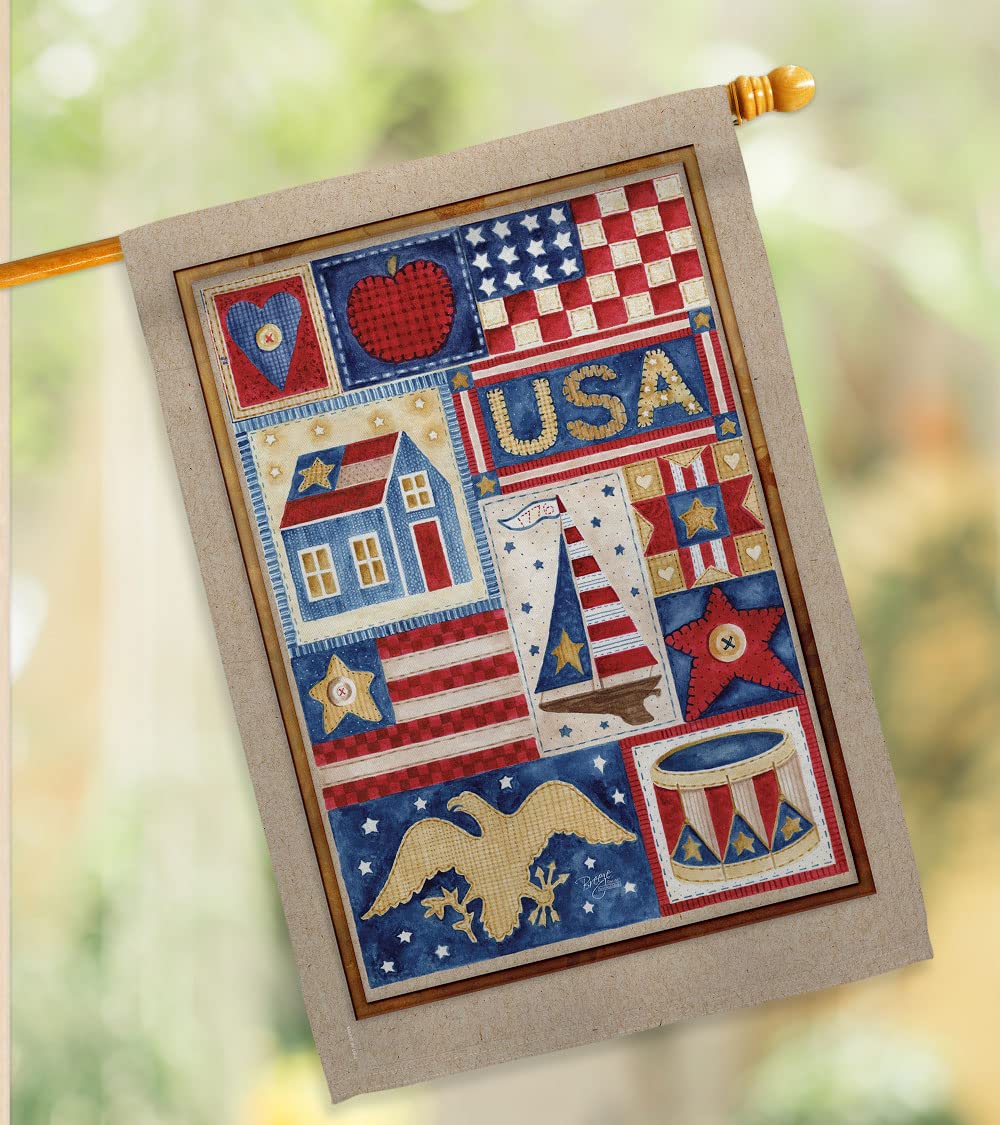 USA Patriotic House Flag Set 28x40 with Flagpole - Breeze Decor for Outdoor Decor