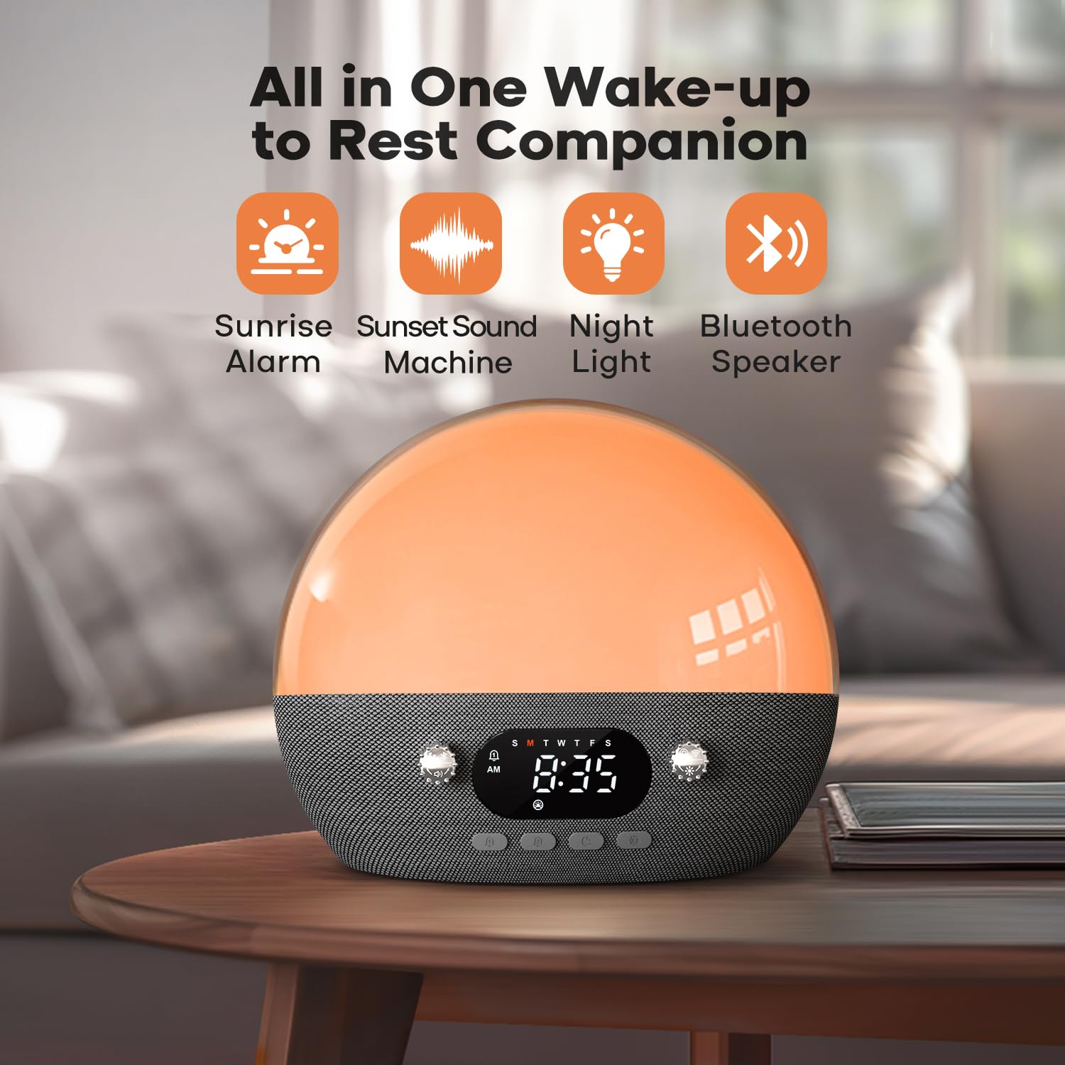 Dekala RestOnn Sunrise Alarm Clock & Sunset Sound Machine - 7-Day Programmable Dual Alarm with White Noise & Natural Sleep Sounds, Bluetooth Speaker, Amber Night Light & Smart App Control (White) - Perfect for Bedroom, Nursery, Office & Meditation Room
