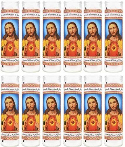 Sanctuary Series Sacred Heart of Jesus Religious Candle - White (12-Pack) | Catholic Prayer, Home Altar Decor & Spiritual Meditation