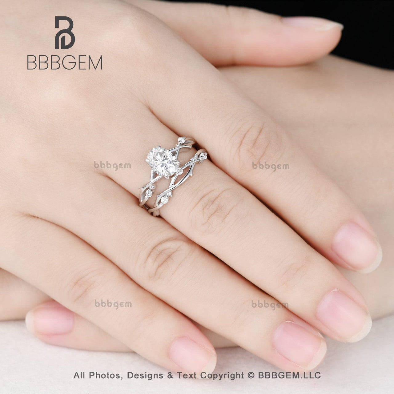 2PCS Twig Vine Oval Moissanite Solitaire Engagement Ring Set for Women - 1.5CT Oval Cut Rose Gold Wedding Band - Perfect for Proposals, Anniversaries & Bridal Jewelry