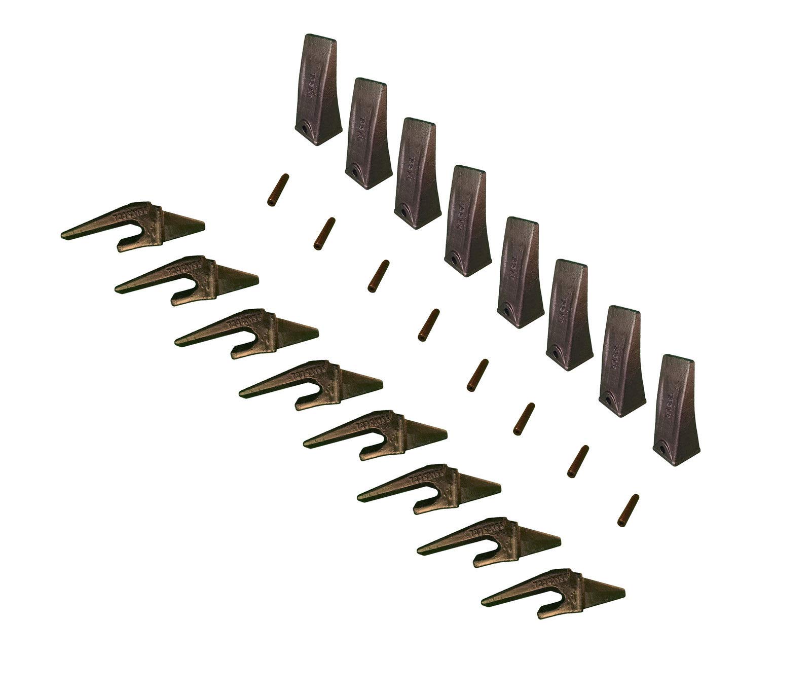 8-Pack Mini Excavator Bucket Teeth with Weld-On Shanks & Pins - Replacement Parts for X156L, T230X156, P156 Models - Perfect for Digging, Trenching & Construction Projects