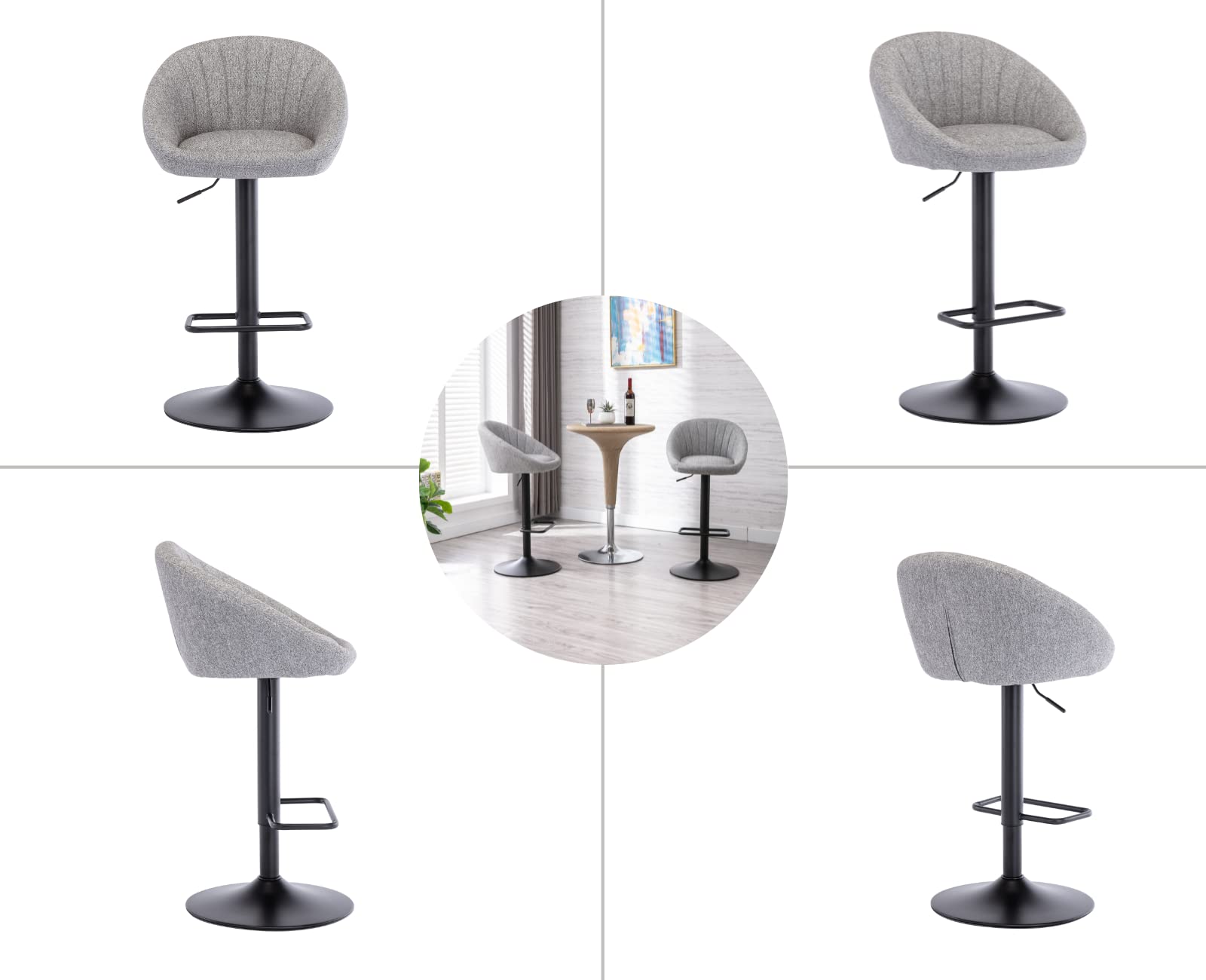 EALSON 4-Piece Adjustable Swivel Bar Stools Set - Modern Counter Height Kitchen Island Stools with Low Back, Comfy Upholstered Seat & Metal Footrest - Perfect for Home Bar, Dining Room & Breakfast Nook - Grey