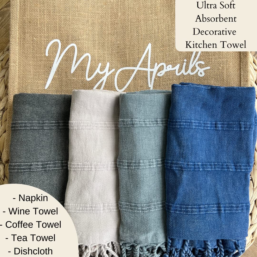 Premium 100% Cotton Turkish Hand Towels - Soft Stone Washed Bath & Kitchen Towels with Fringe, 20